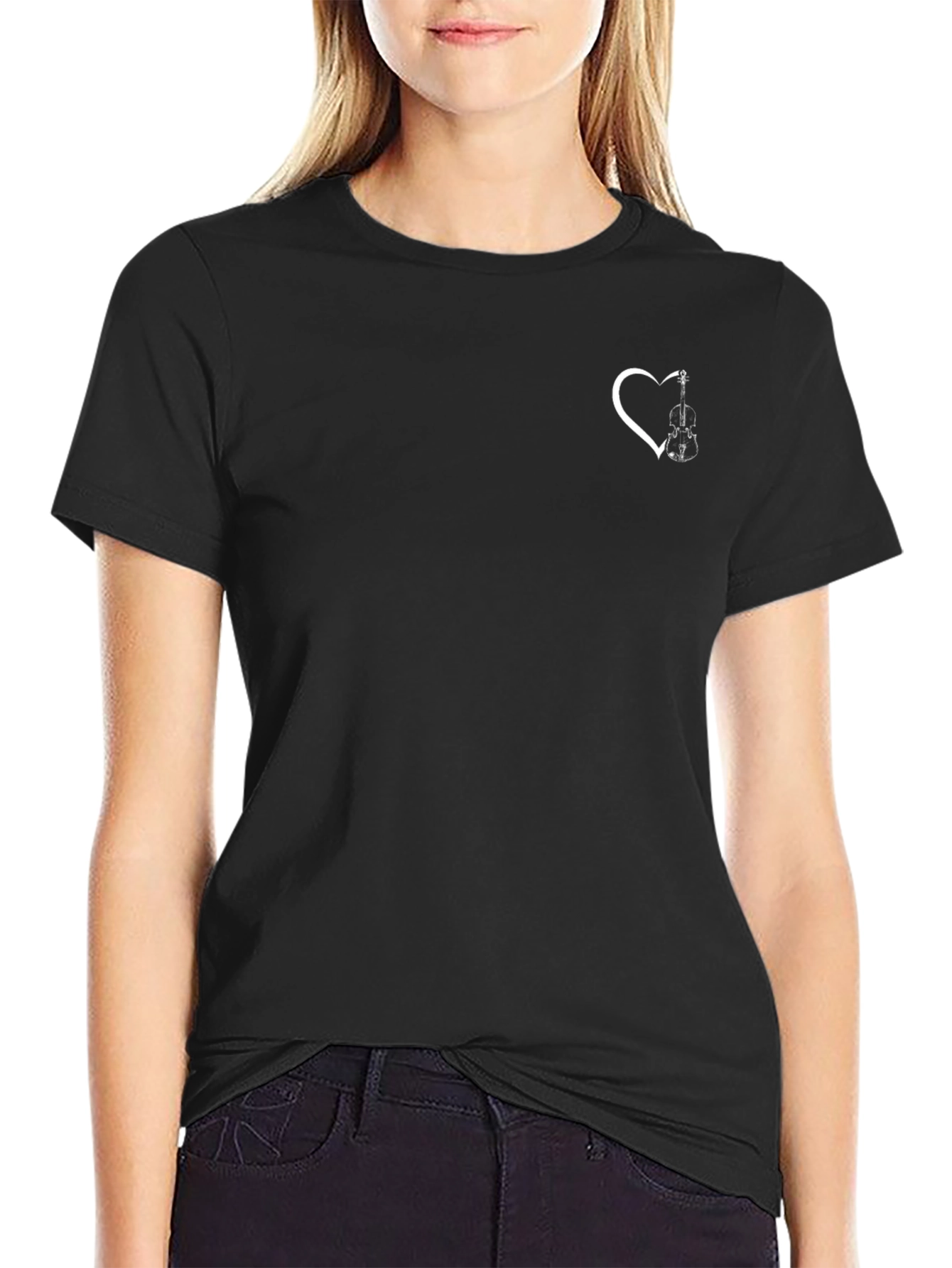 Heart Violin Graphic Tee - Black