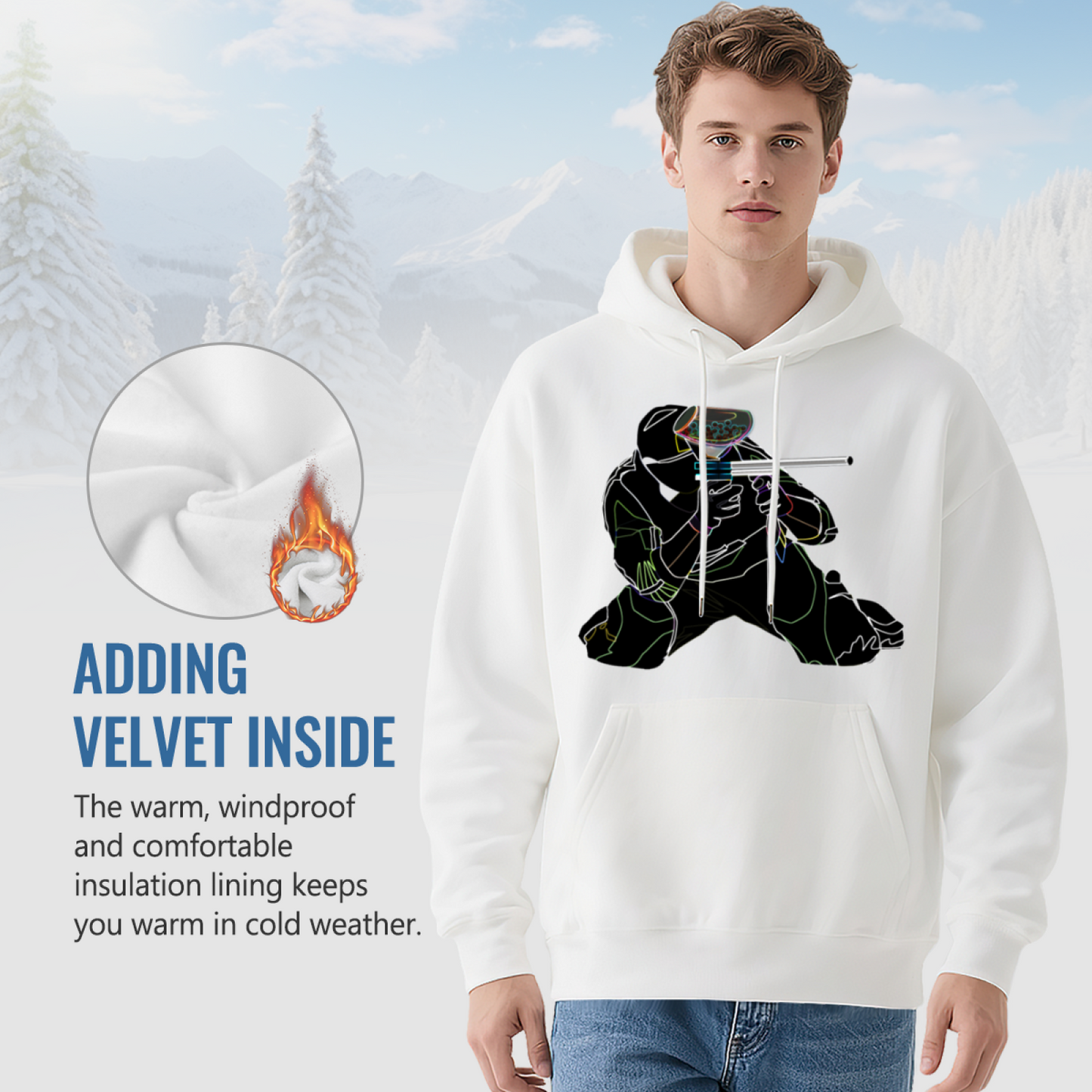Neon Line Paintball Player Unisex White Hoodie, Cozy Street Style