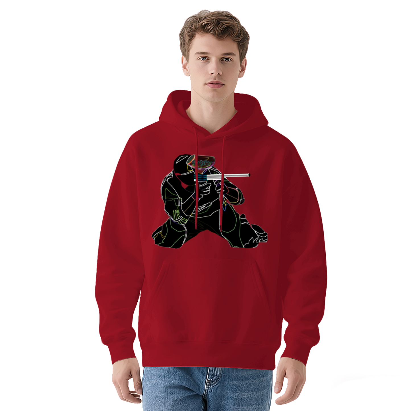 Neon Line Paintball Player Unisex White Hoodie, Cozy Street Style
