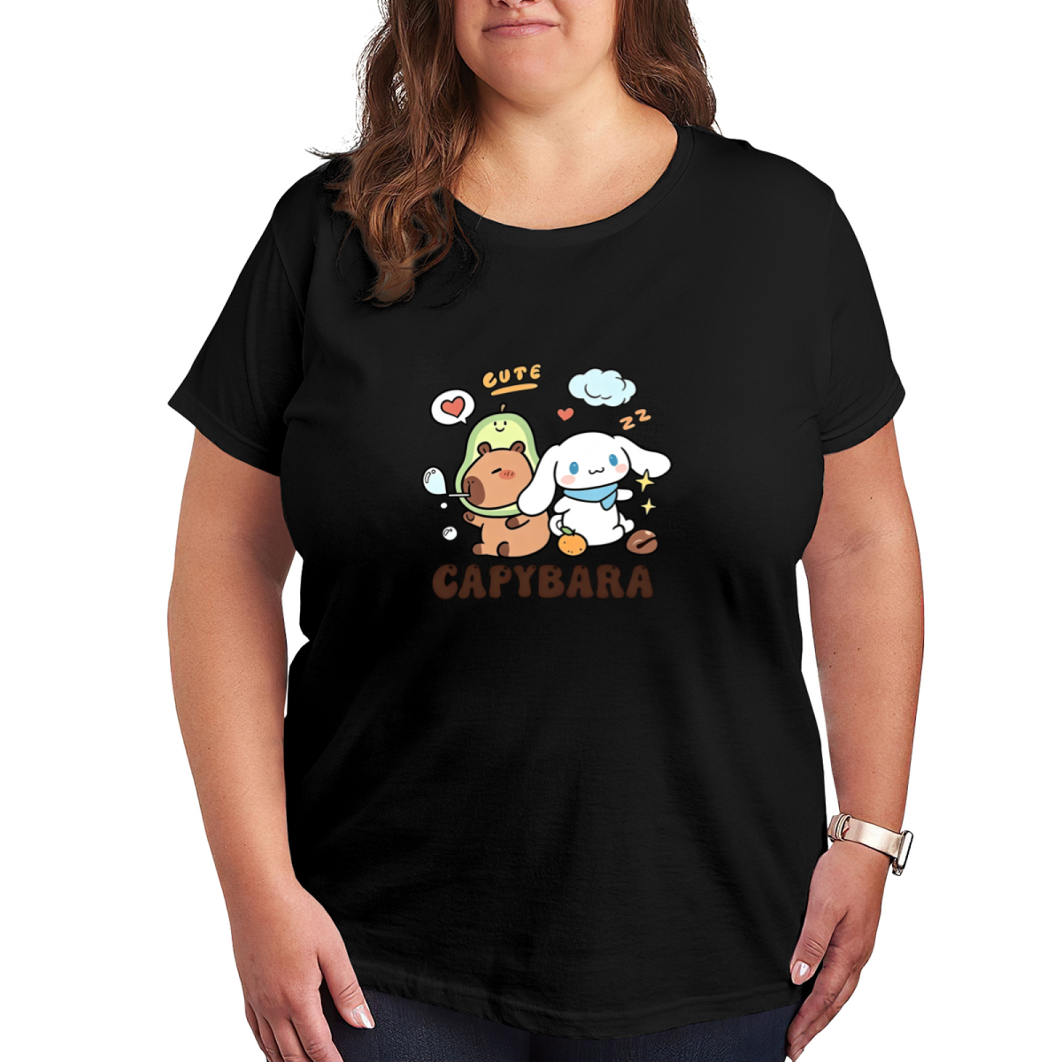 Fun Capybara & Cinnamoroll Co?Branded Plus?Size Graphic Tee