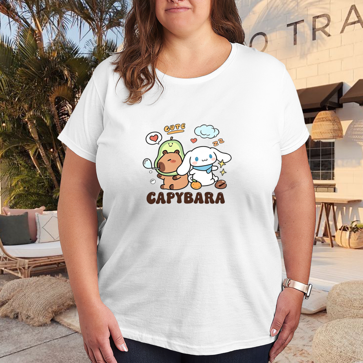 Fun Capybara & Cinnamoroll Co?Branded Plus?Size Graphic Tee