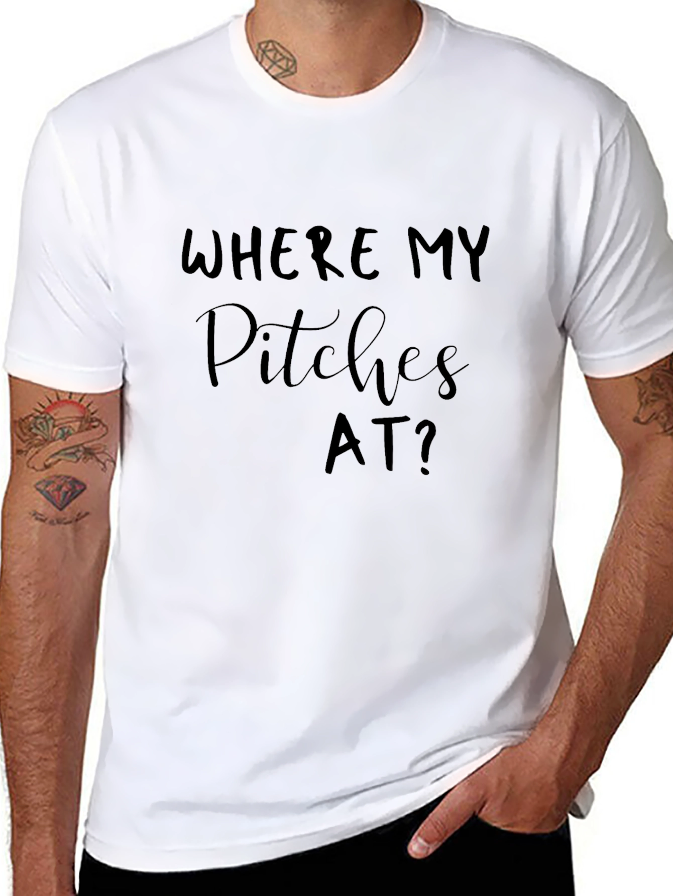 Where My Pitches At? Black Graphic T-Shirt