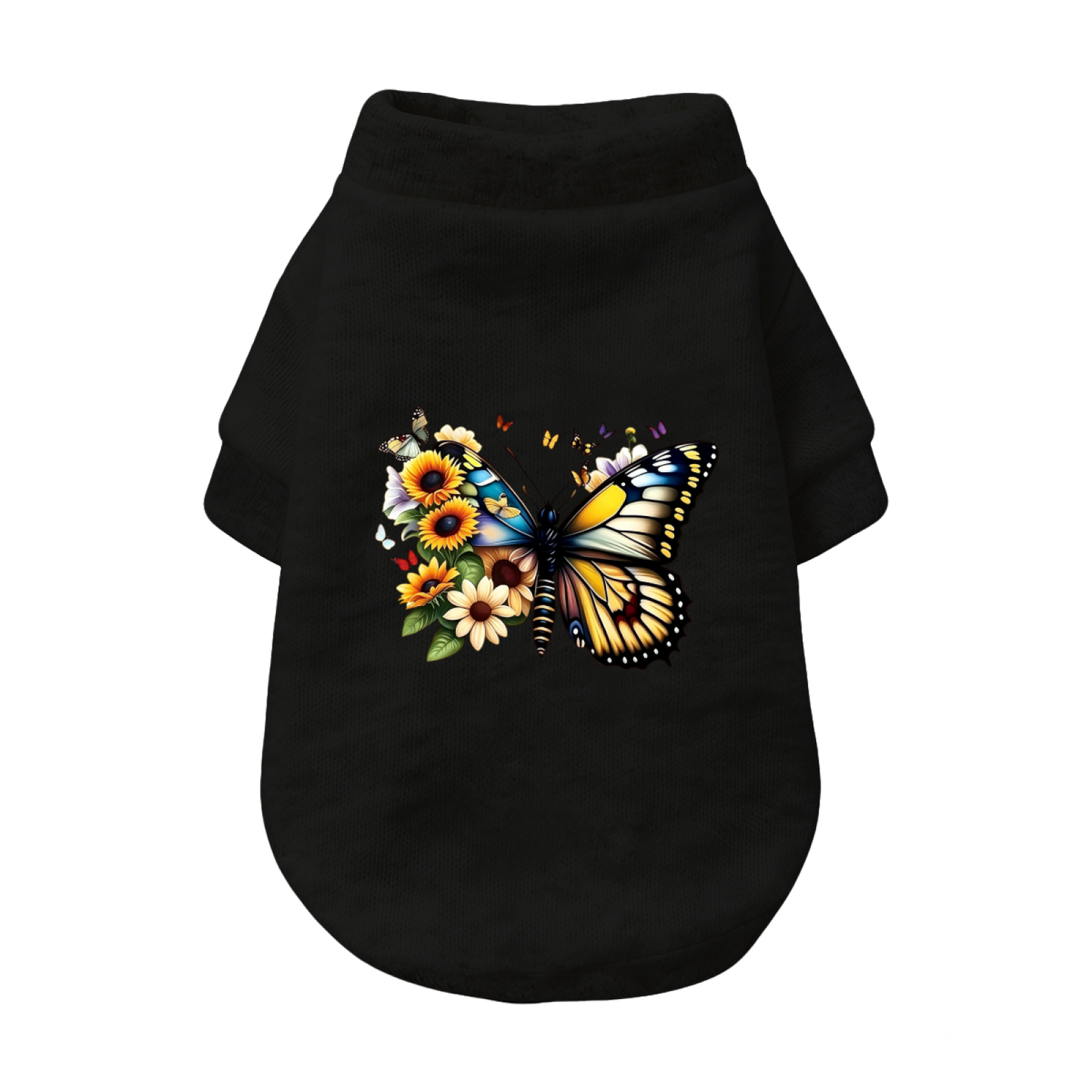 Vibrant Sunflower & Butterfly Pet Pullover Sweater, Floral Cute Dog Apparel