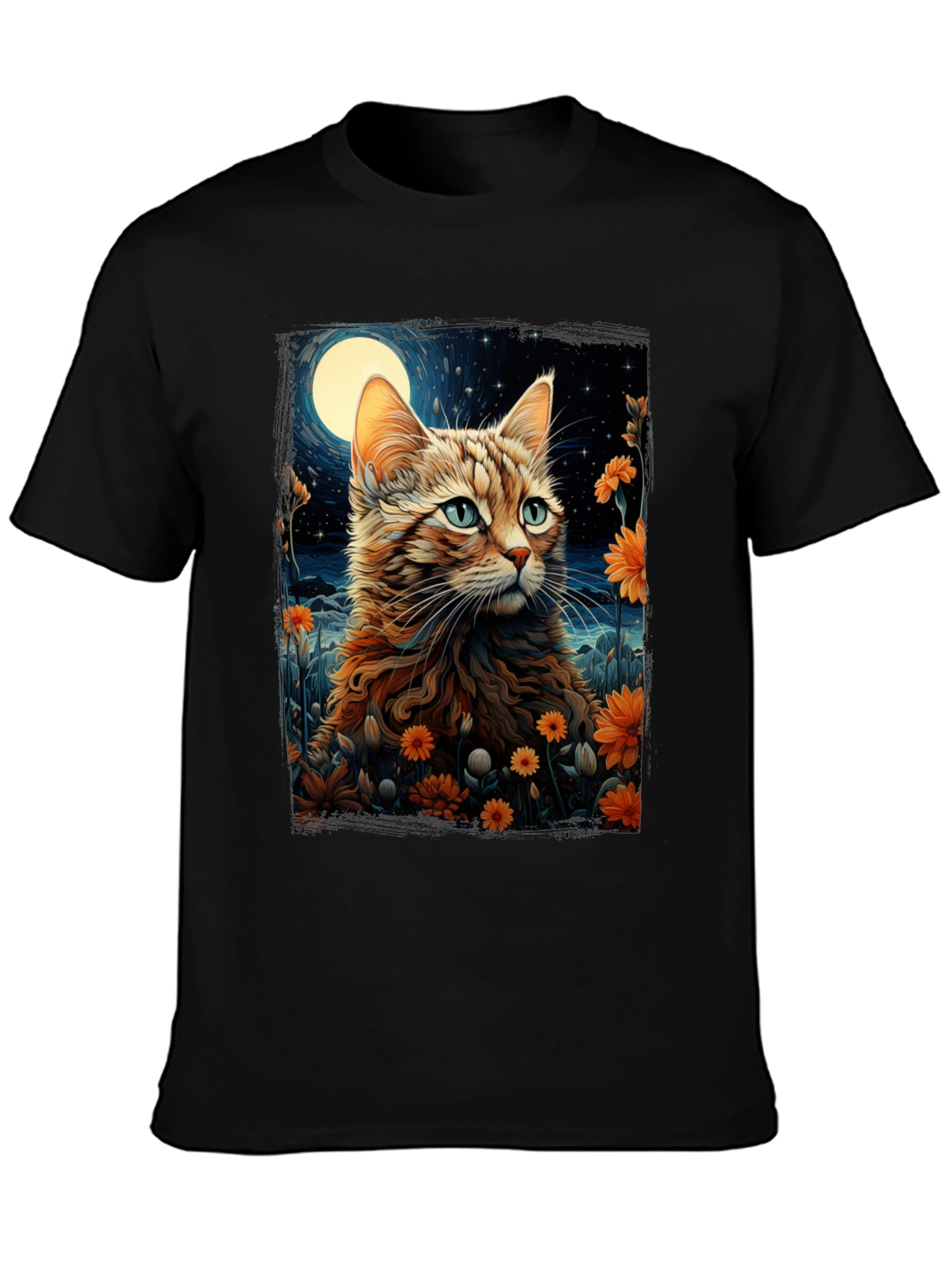 Moonlit Cat Graphic Tee - Stylish Comfort