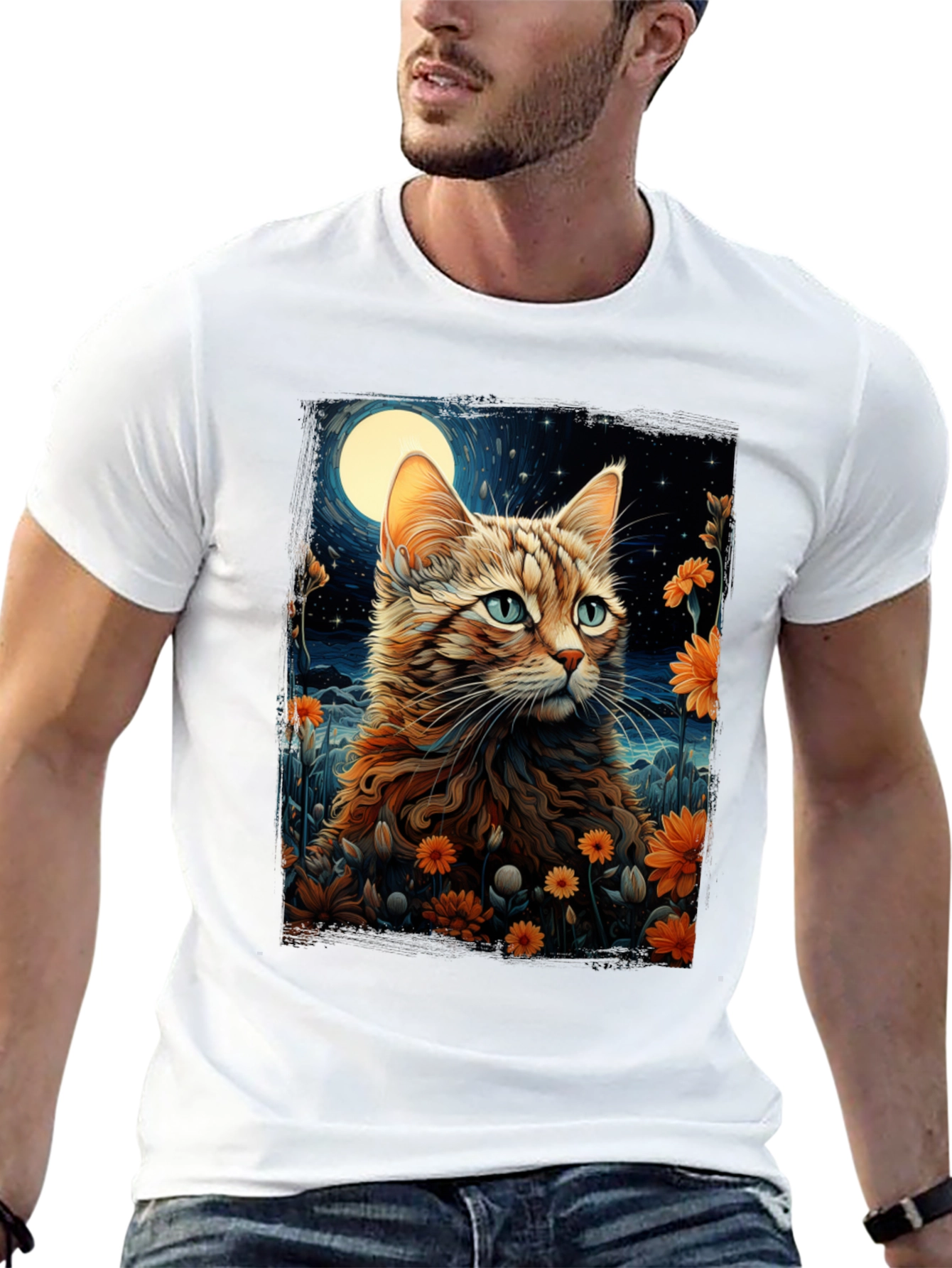 Moonlit Cat Graphic Tee - Stylish Comfort