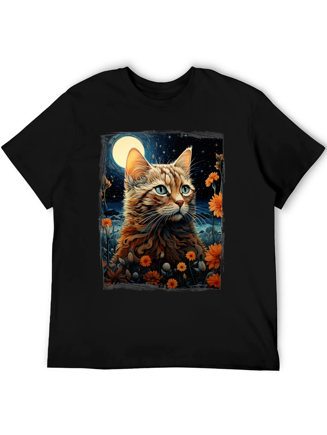 Moonlit Cat Graphic Tee - Stylish Comfort