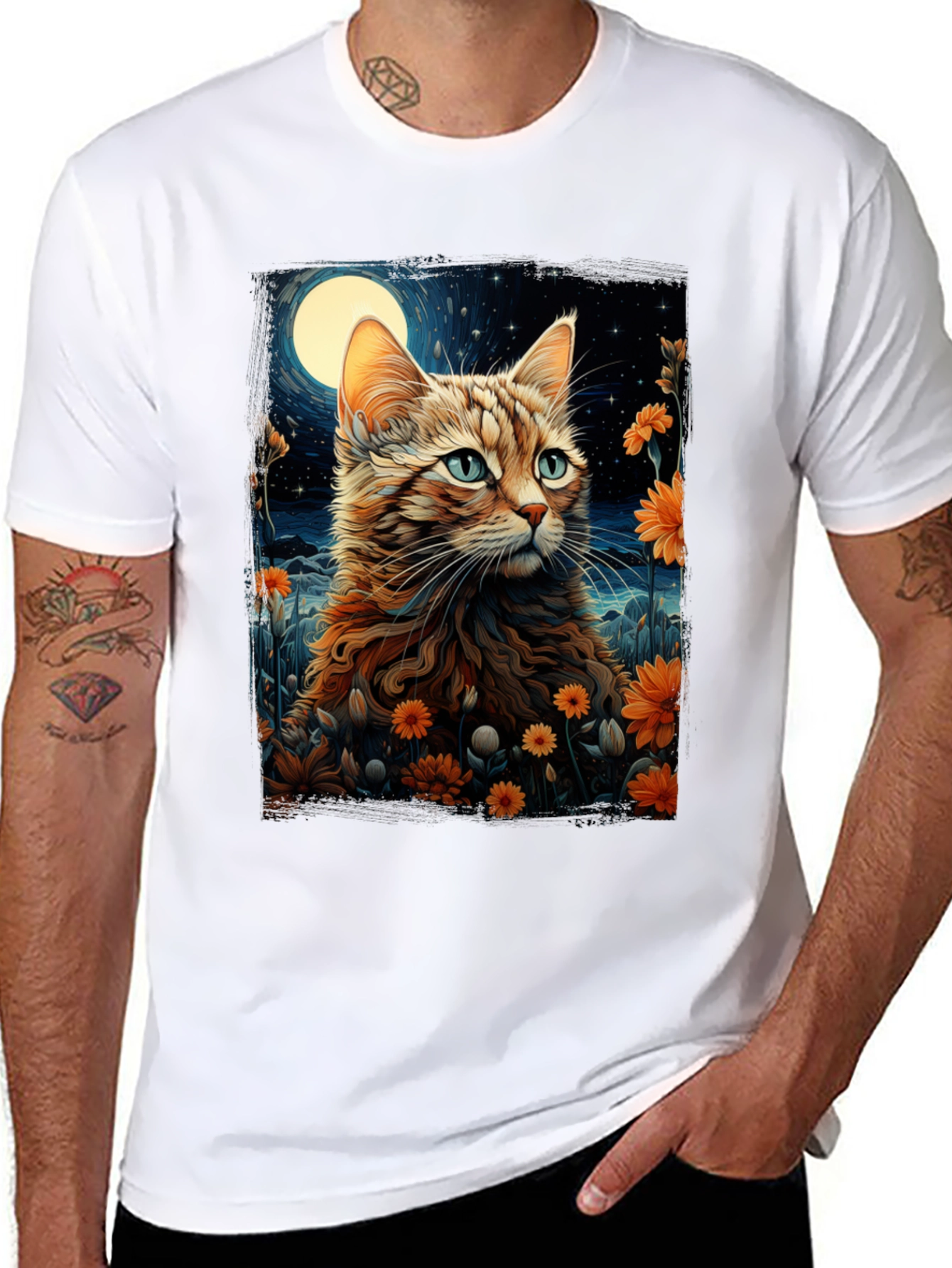Moonlit Cat Graphic Tee - Stylish Comfort