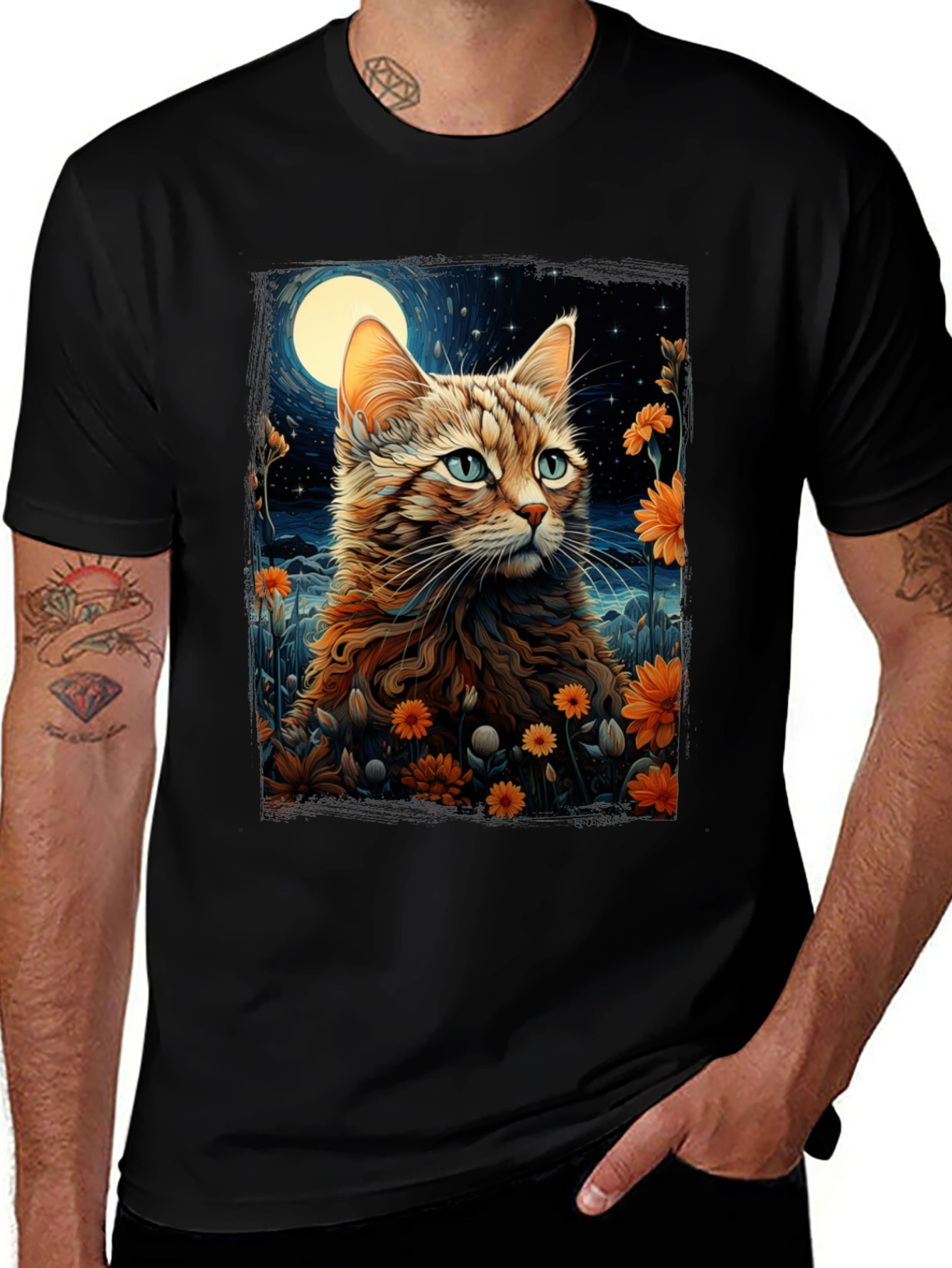 Moonlit Cat Graphic Tee - Stylish Comfort