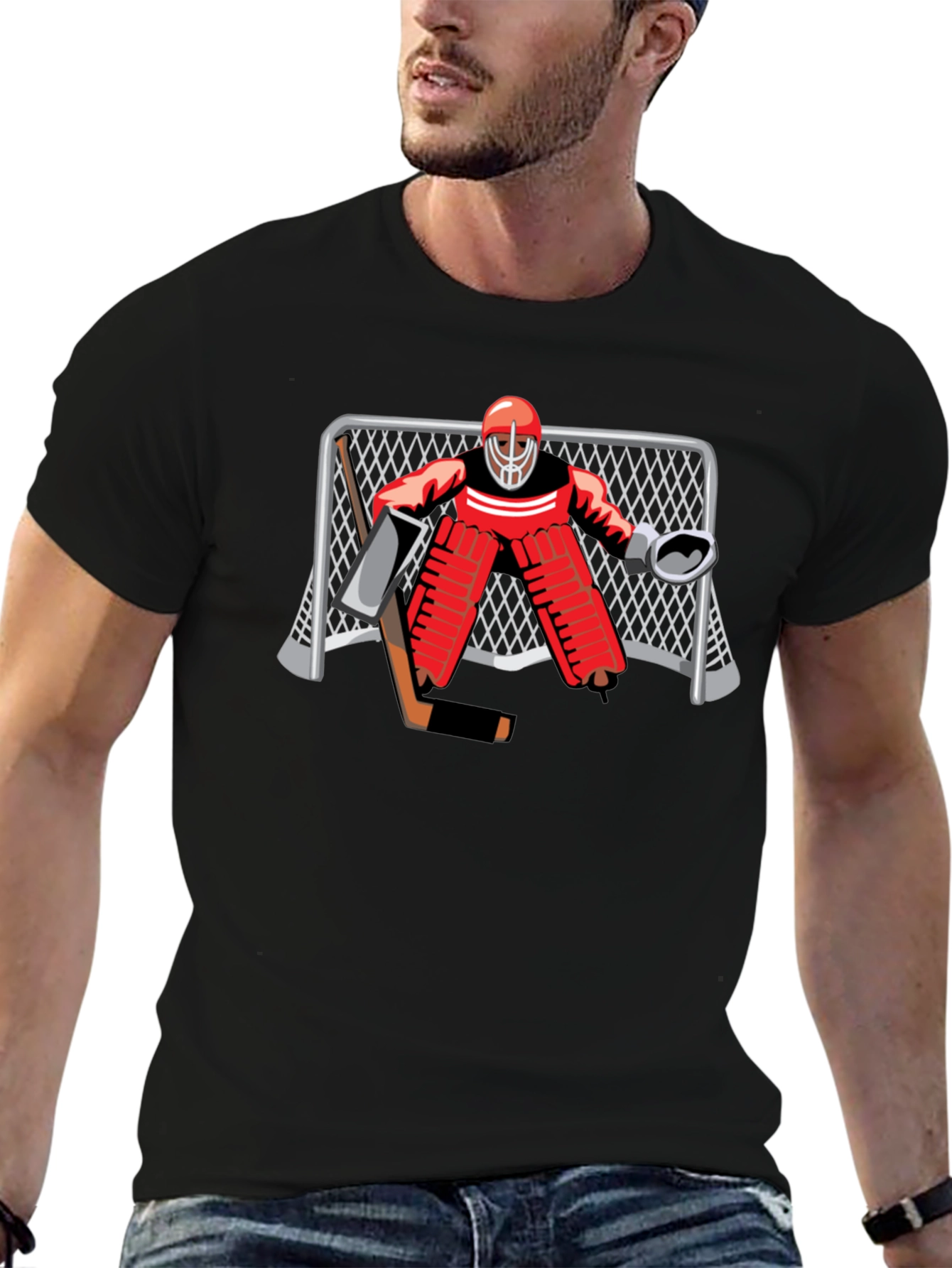 Hockey Goalie Graphic T-Shirt - Black