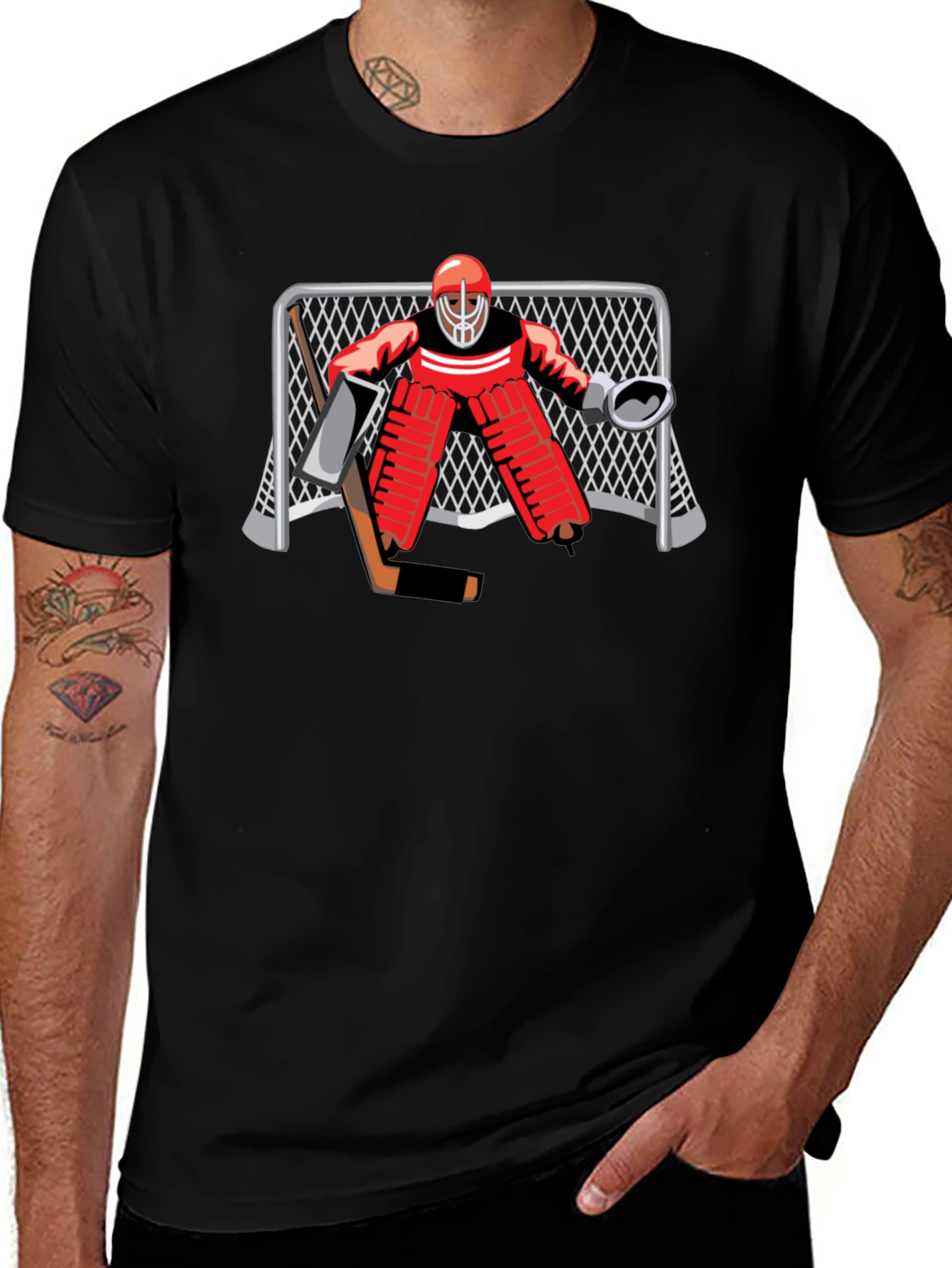 Hockey Goalie Graphic T-Shirt - Black