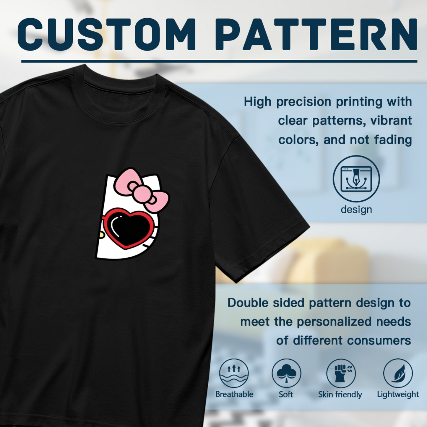 Plus Size Women Trendy Half?View Hello Kitty Heart Bow Black T?Shirt