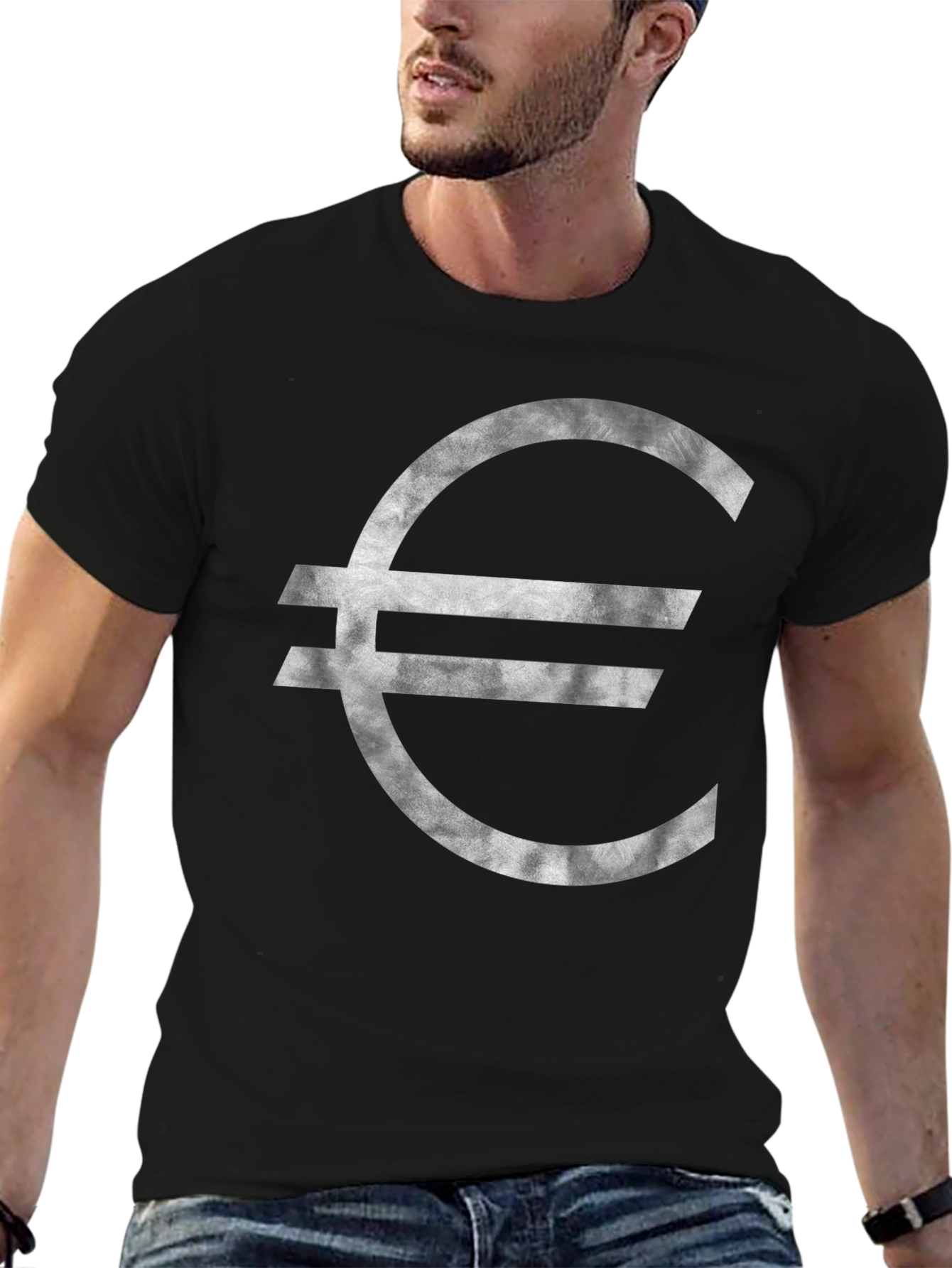 Euro Symbol Graphic Tee - Stylish Black T-Shirt
