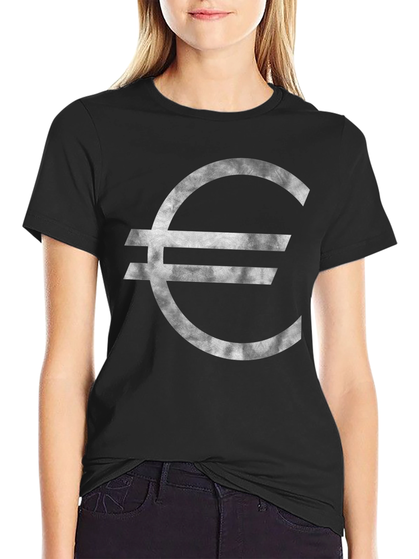 Euro Symbol Graphic Tee - Stylish Black T-Shirt