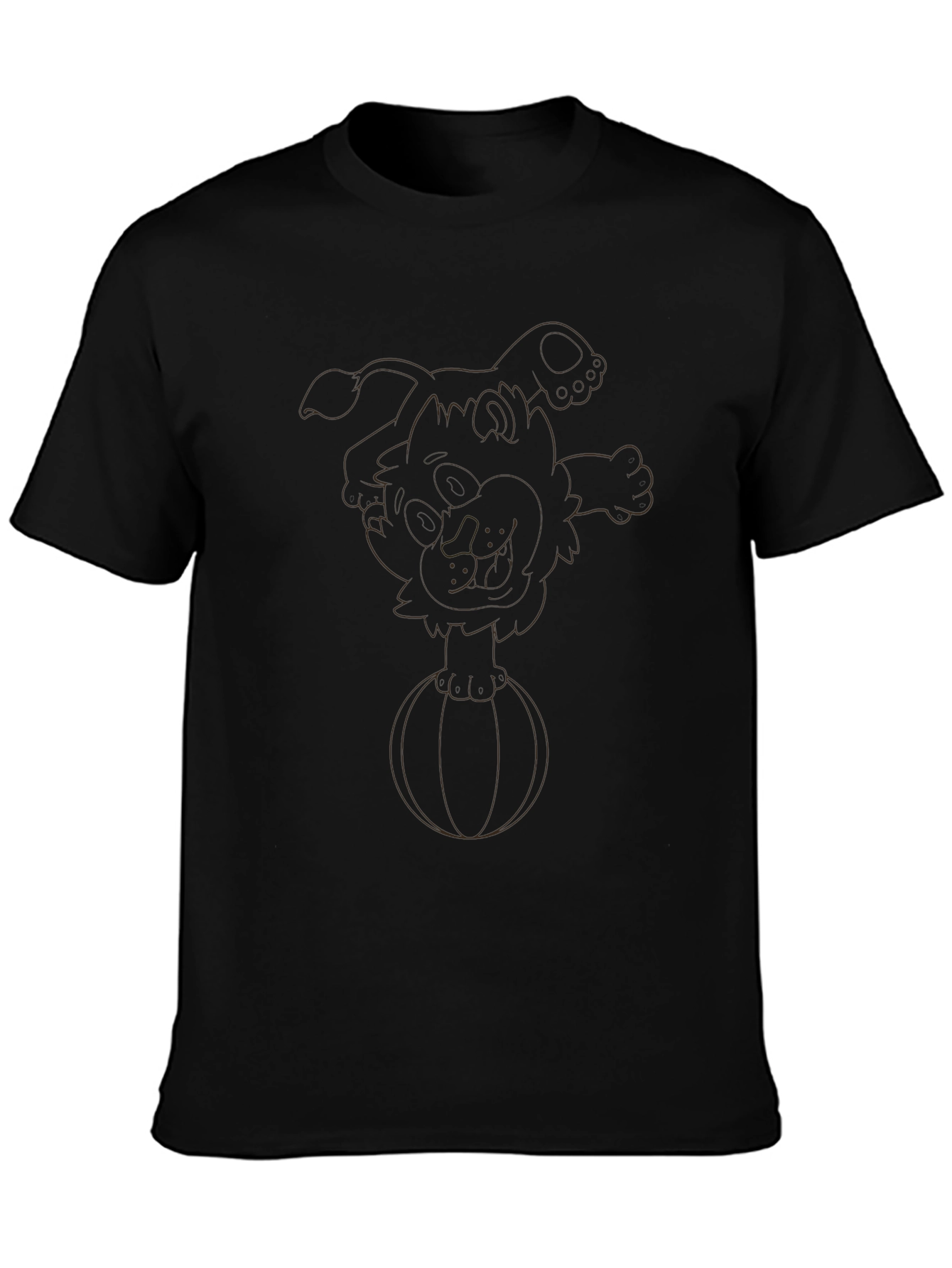 Black T-Shirt with Cartoon Dog on Ball Design
