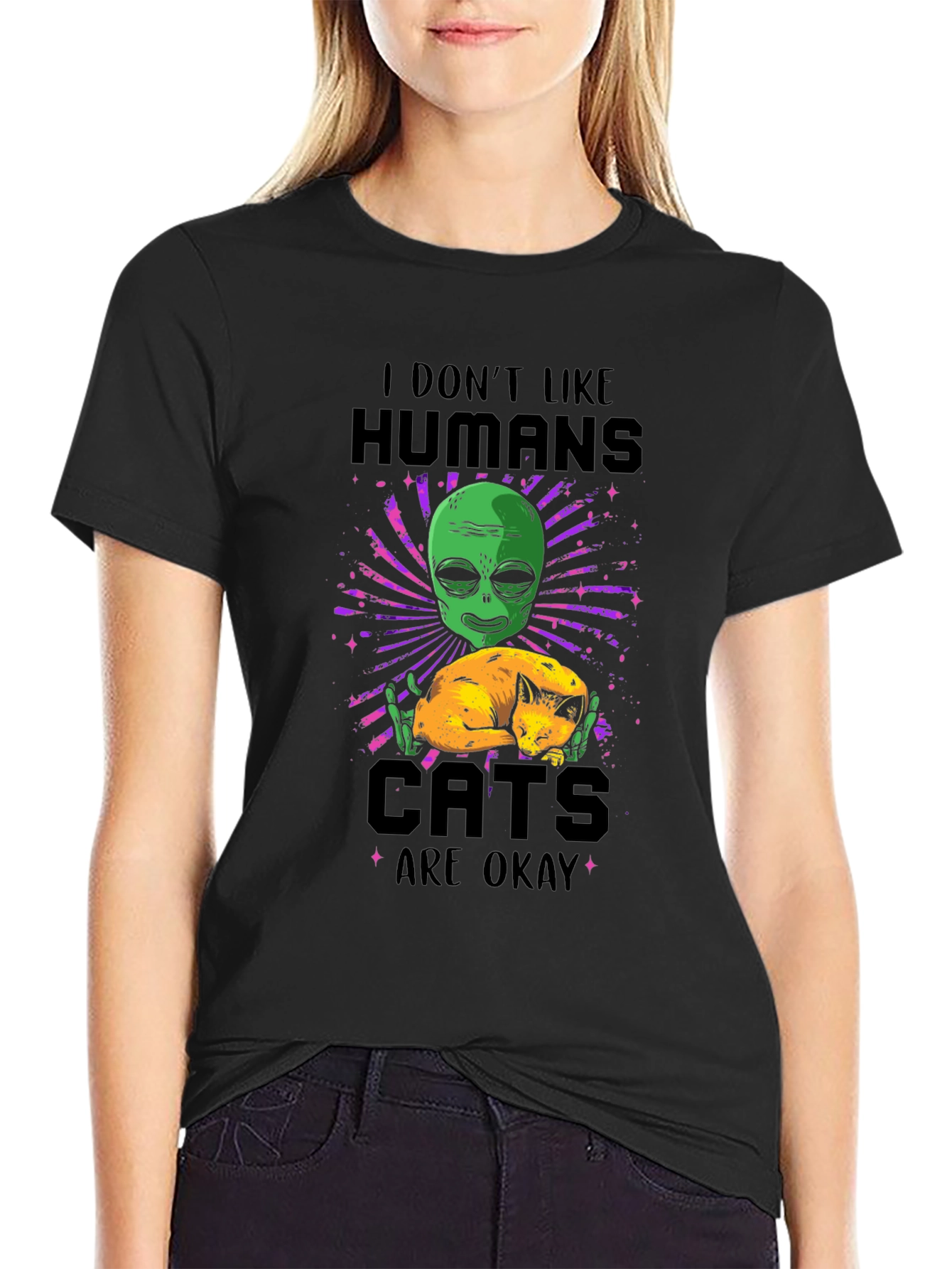 I Dont Like Humans Alien Cats T-Shirt