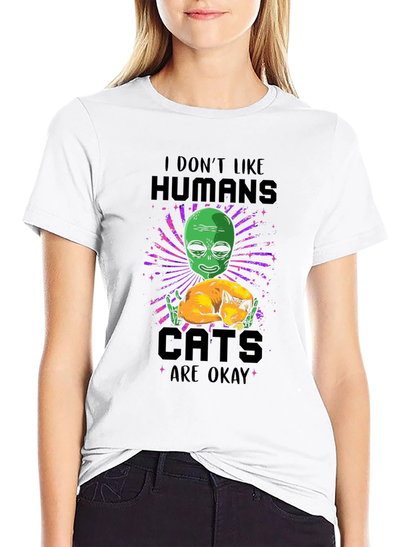 I Dont Like Humans Alien Cats T-Shirt