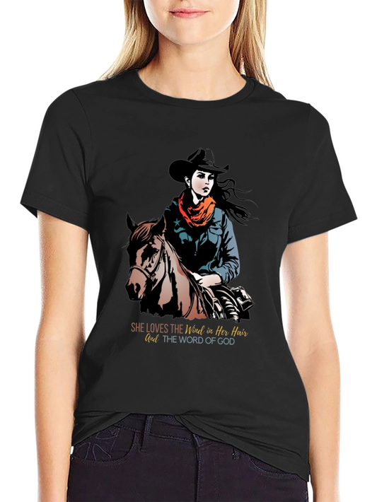 Cowgirl & Horse Graphic Tee - Wind & Word of God