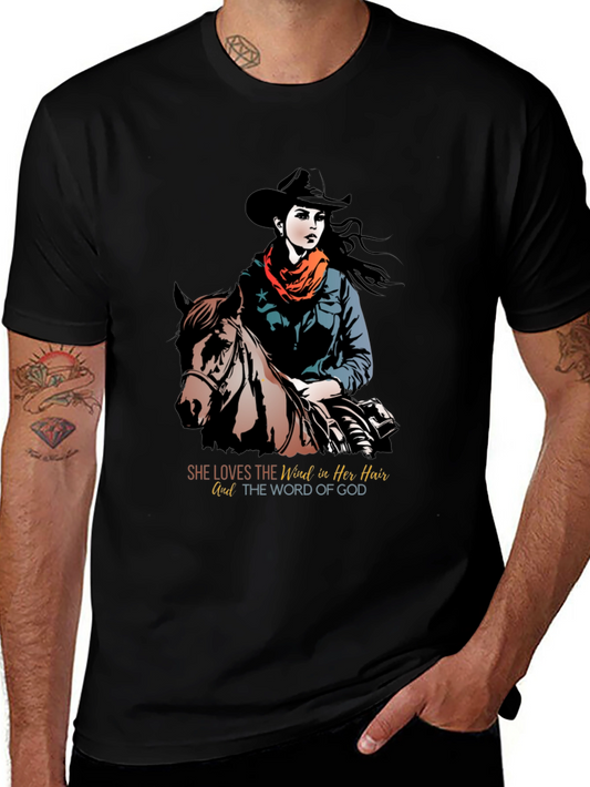 Cowgirl & Horse Graphic Tee - Wind & Word of God