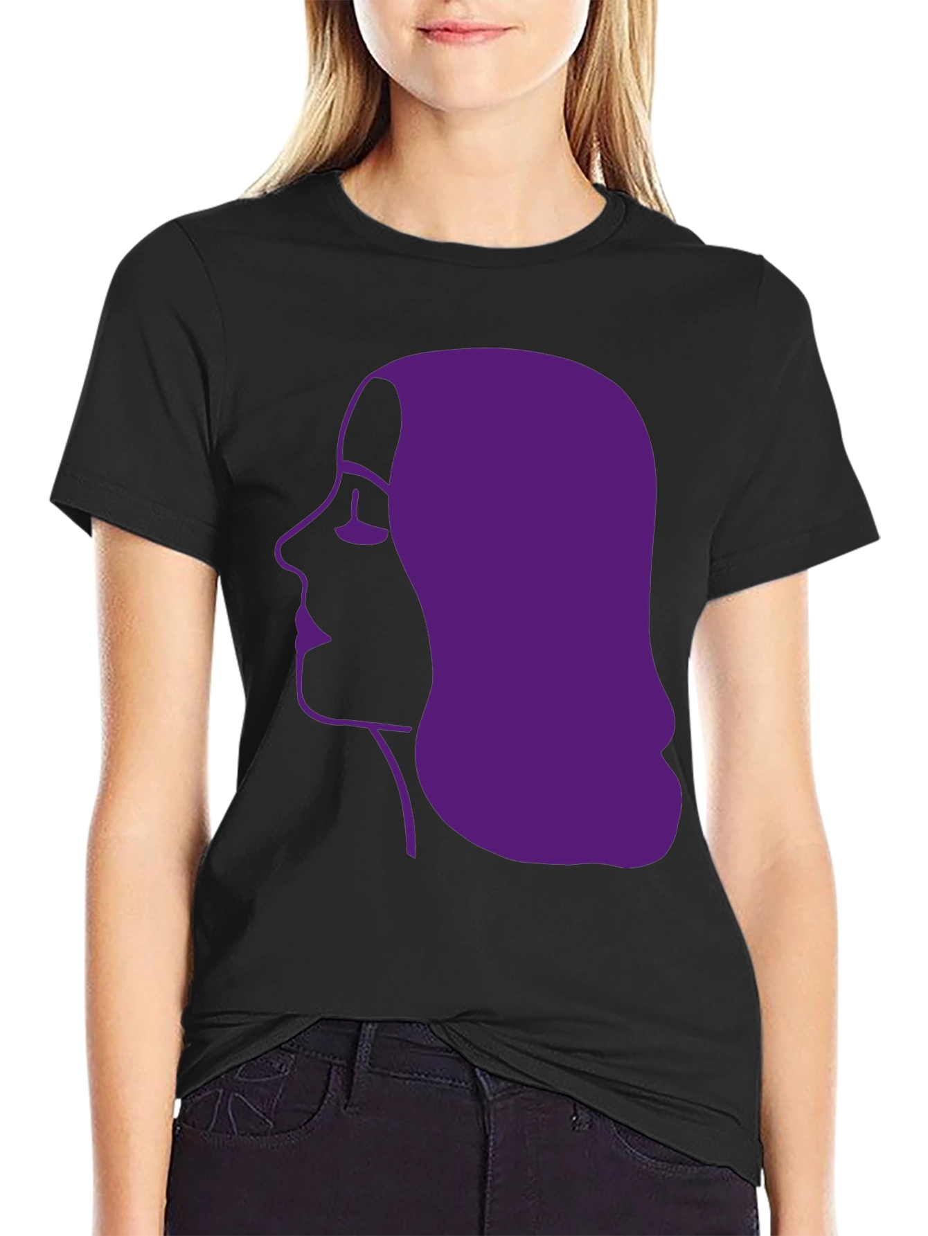 Purple Silhouette Graphic Tee - Black Cotton Casual Shirt