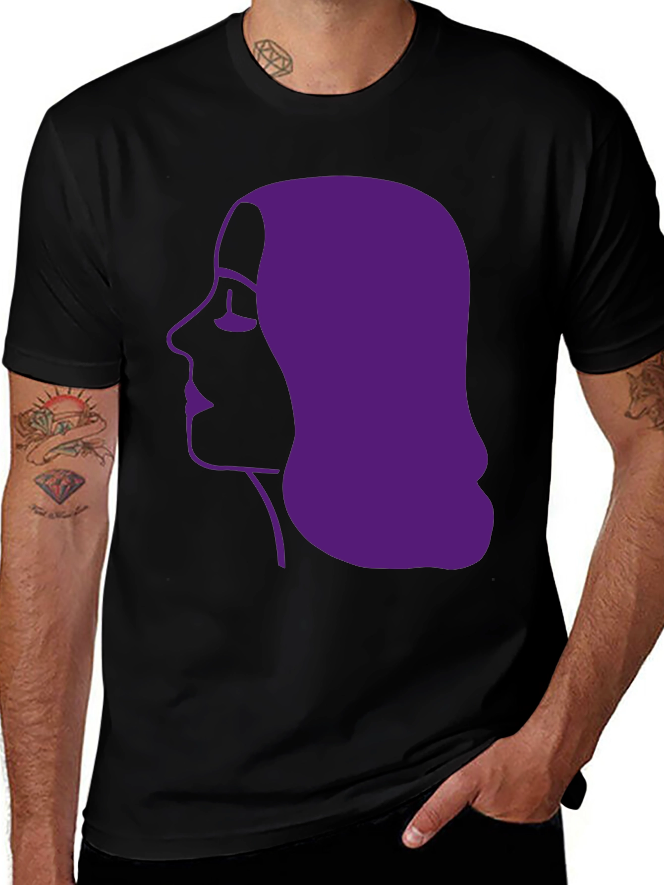 Purple Silhouette Graphic Tee - Black Cotton Casual Shirt