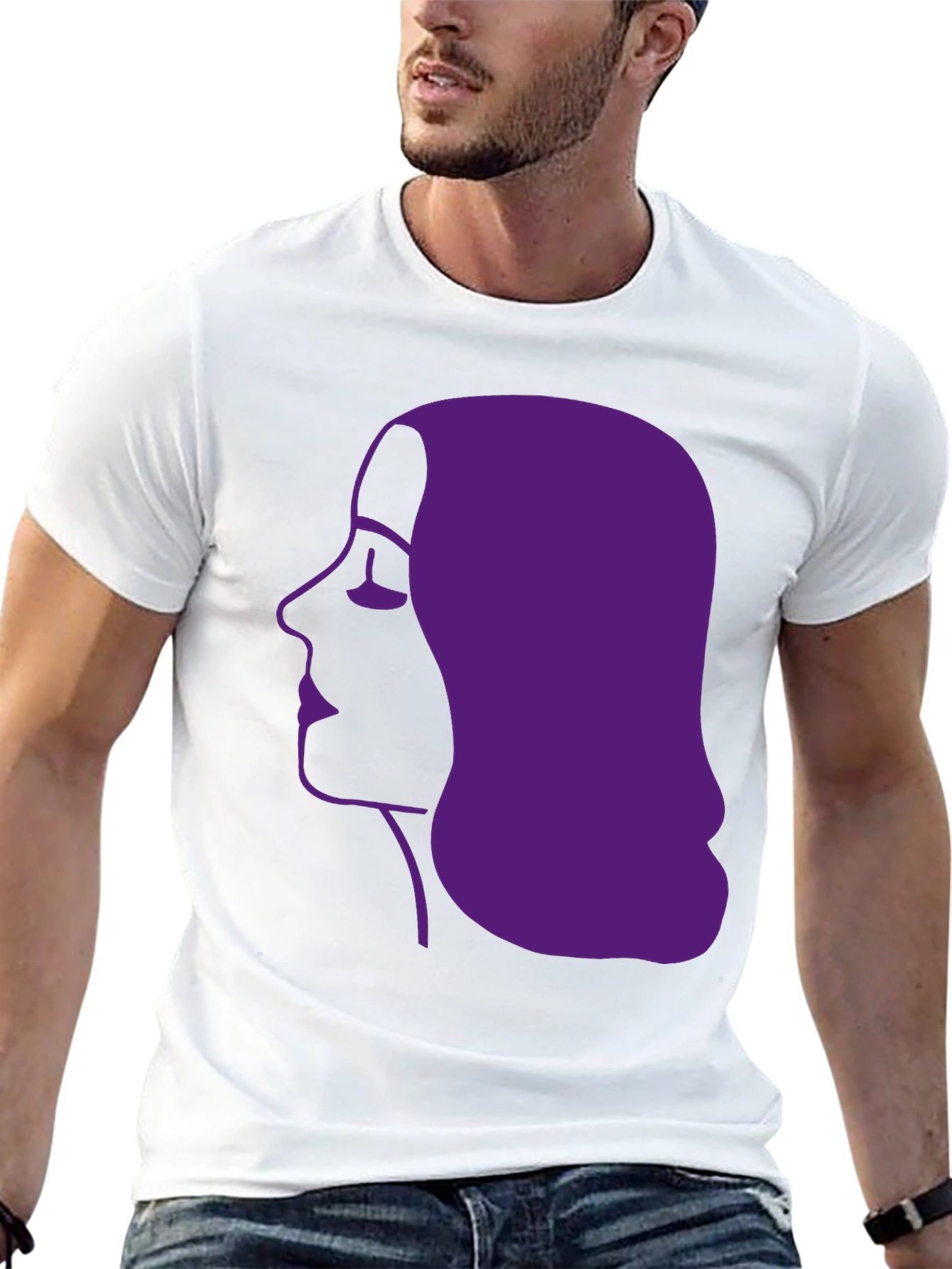 Purple Silhouette Graphic Tee - Black Cotton Casual Shirt