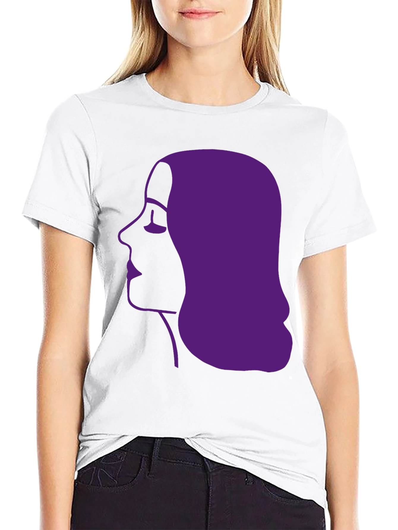 Purple Silhouette Graphic Tee - Black Cotton Casual Shirt