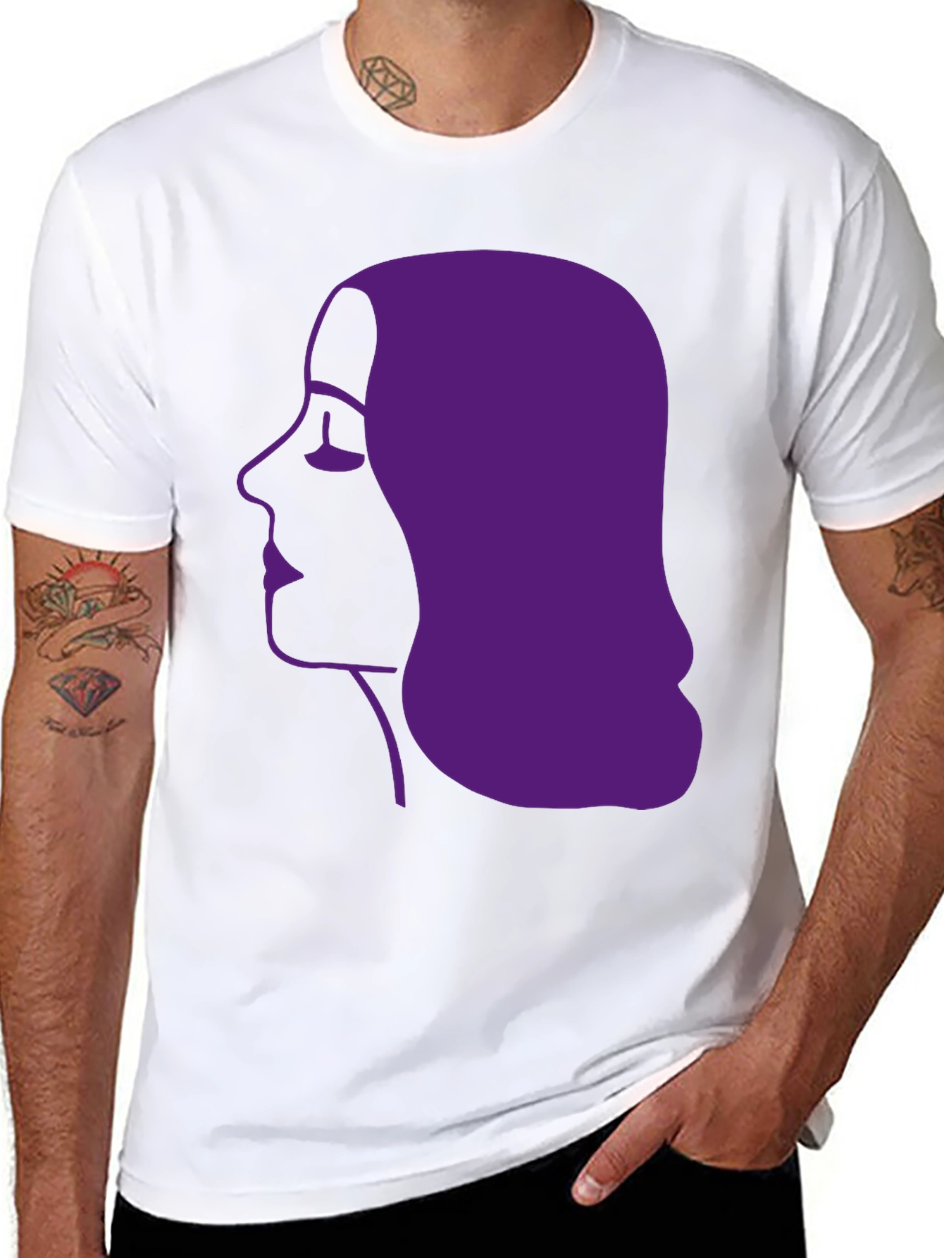 Purple Silhouette Graphic Tee - Black Cotton Casual Shirt