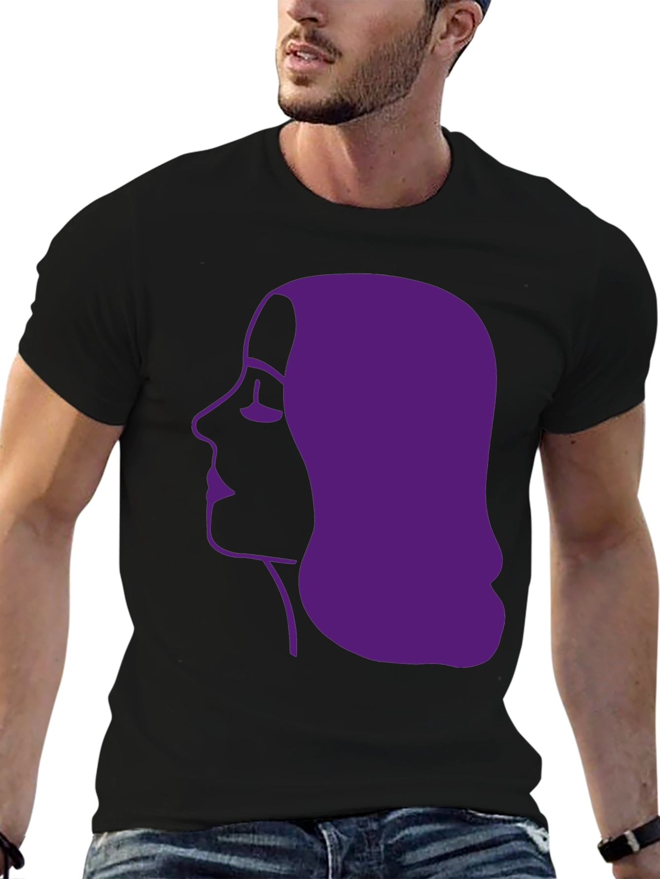 Purple Silhouette Graphic Tee - Black Cotton Casual Shirt