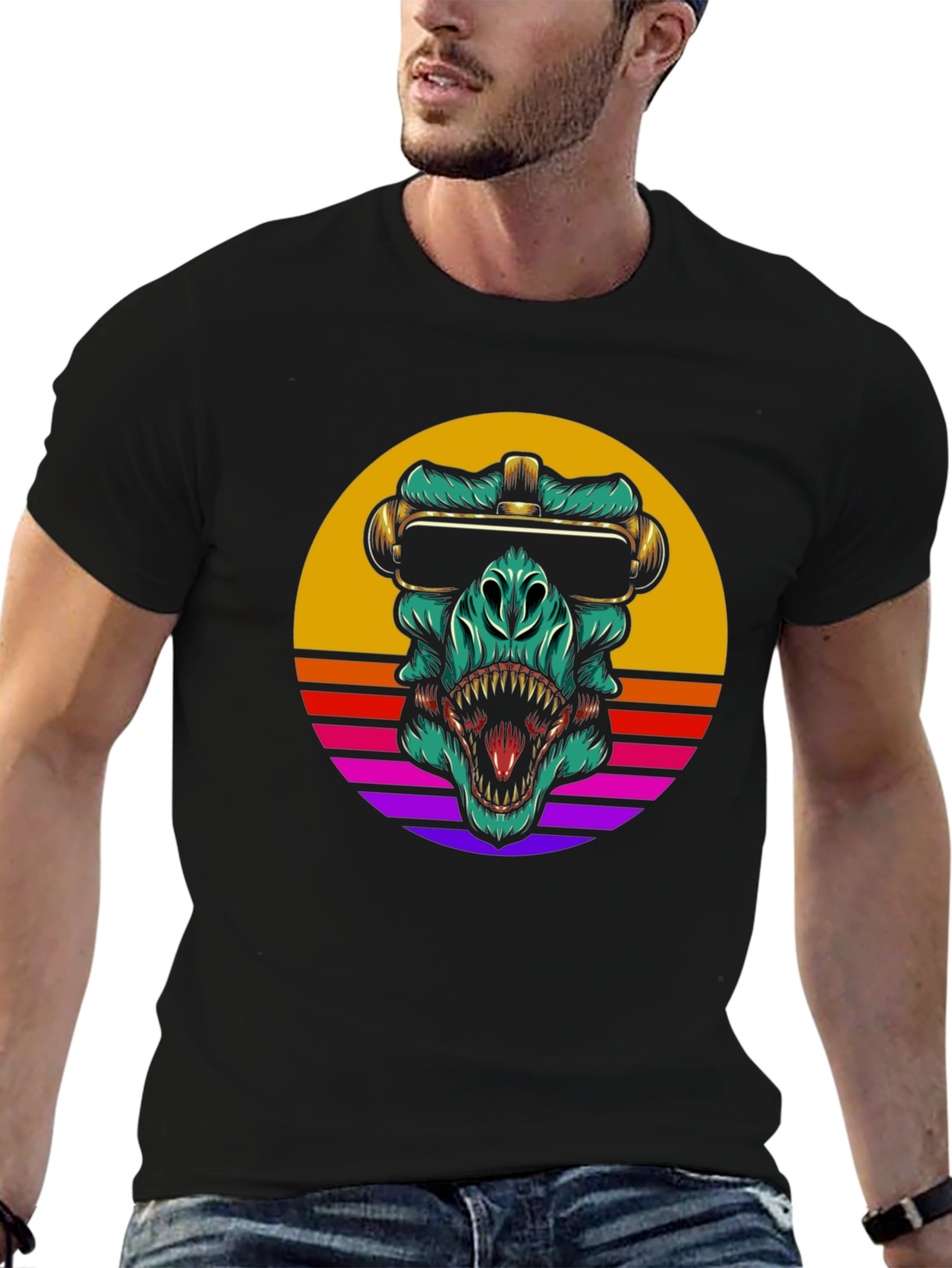 Retro Dino Black T-Shirt