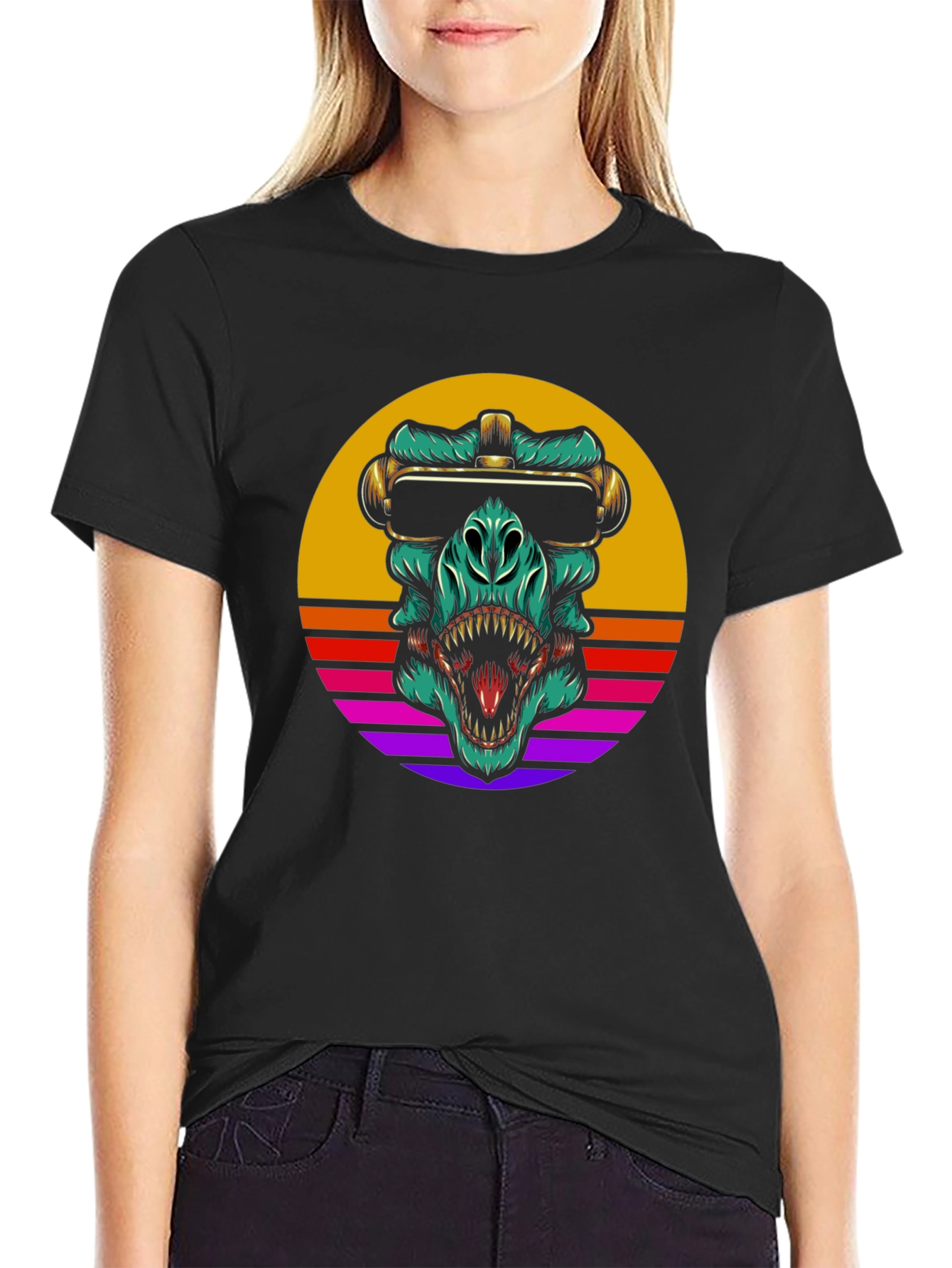 Retro Dino Black T-Shirt