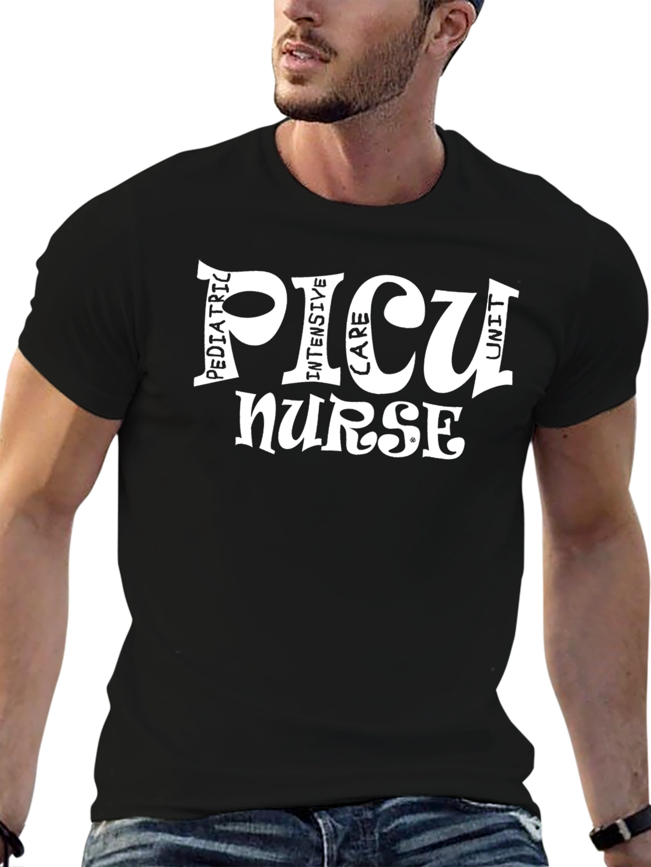 PICU Nurse Graphic T-Shirt - Black Cotton Tee