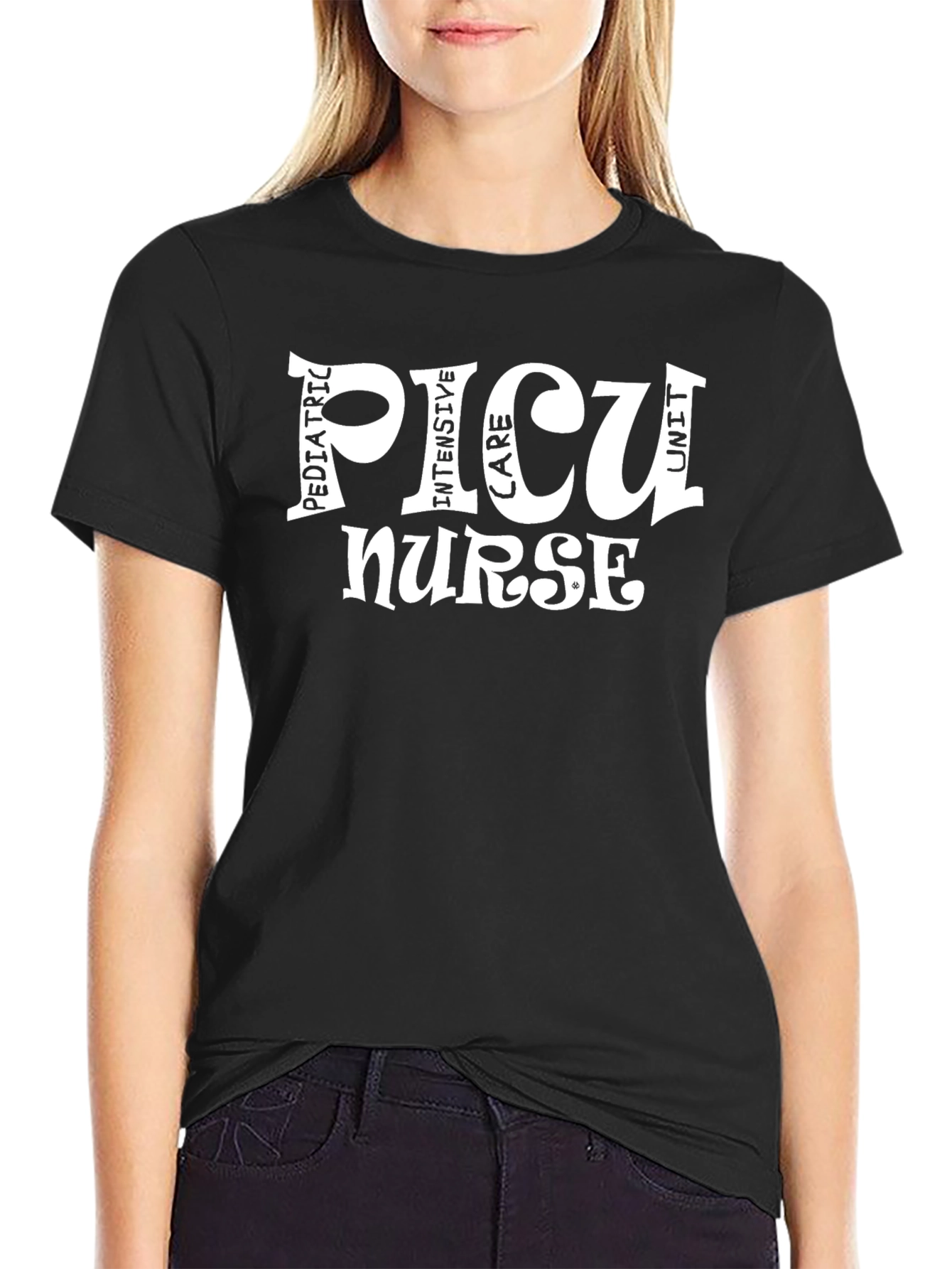PICU Nurse Graphic T-Shirt - Black Cotton Tee