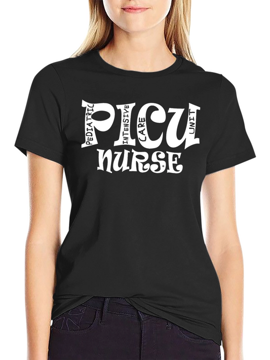 PICU Nurse Graphic T-Shirt - Black Cotton Tee