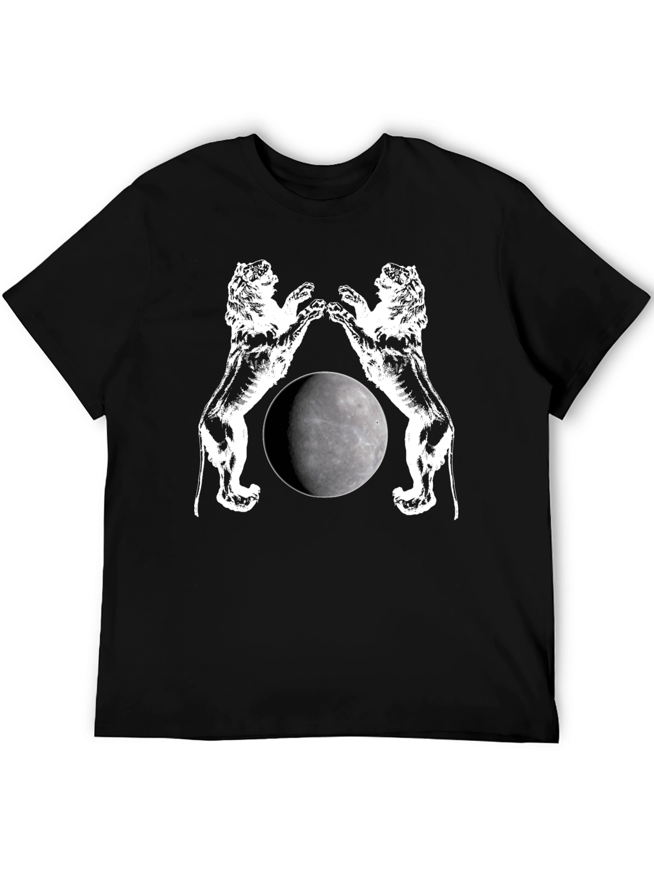 Two Lions Moon T-Shirt Graphic Black