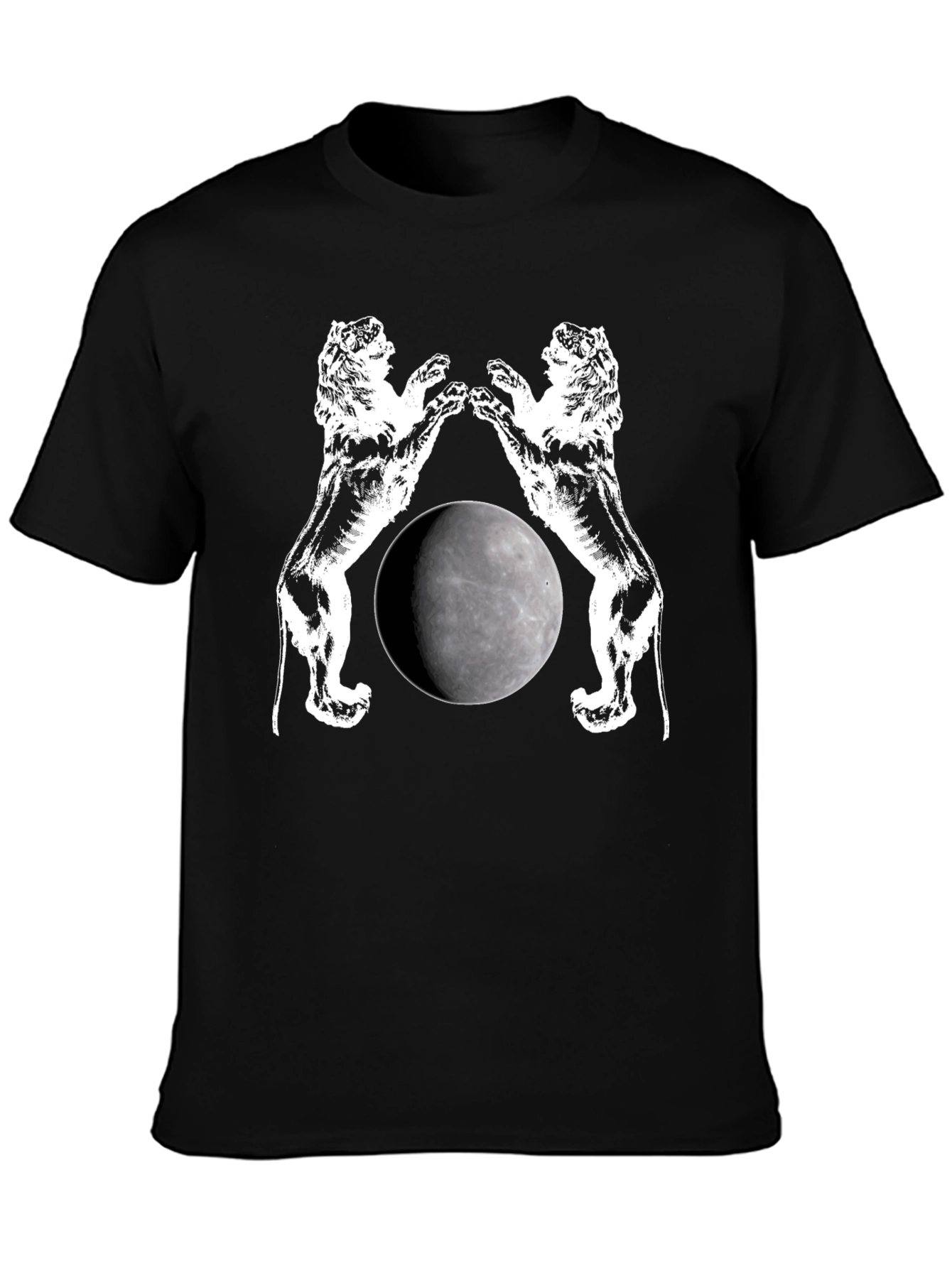 Two Lions Moon T-Shirt Graphic Black