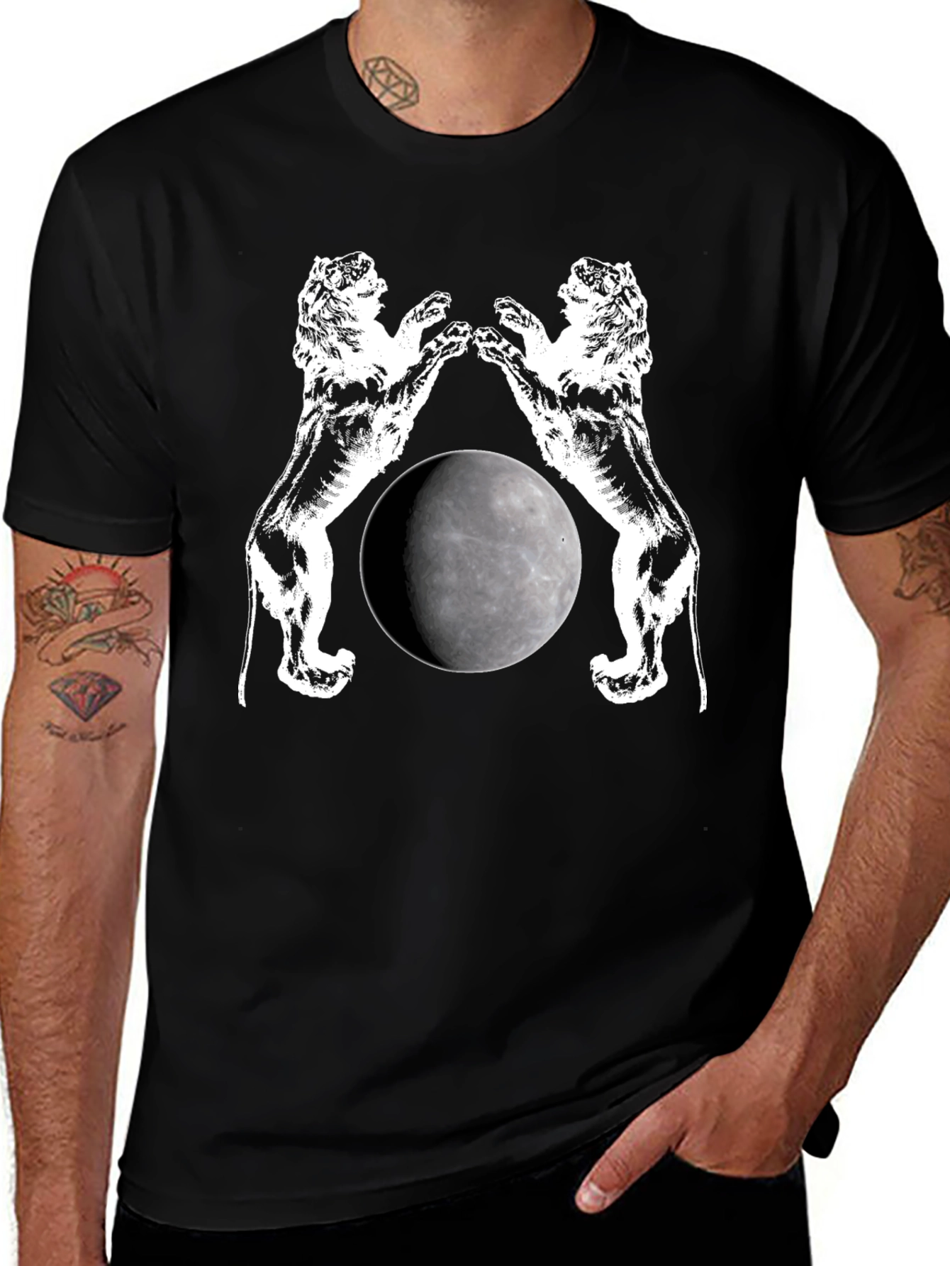 Two Lions Moon T-Shirt Graphic Black
