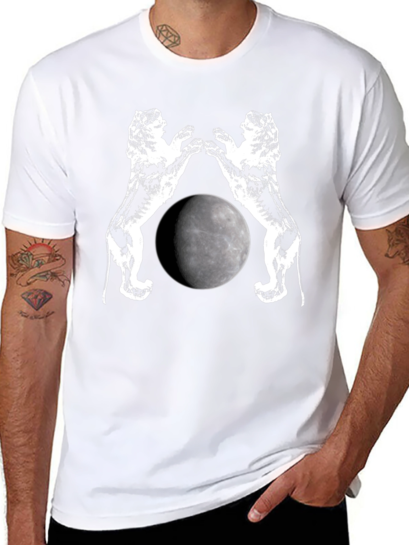 Two Lions Moon T-Shirt Graphic Black