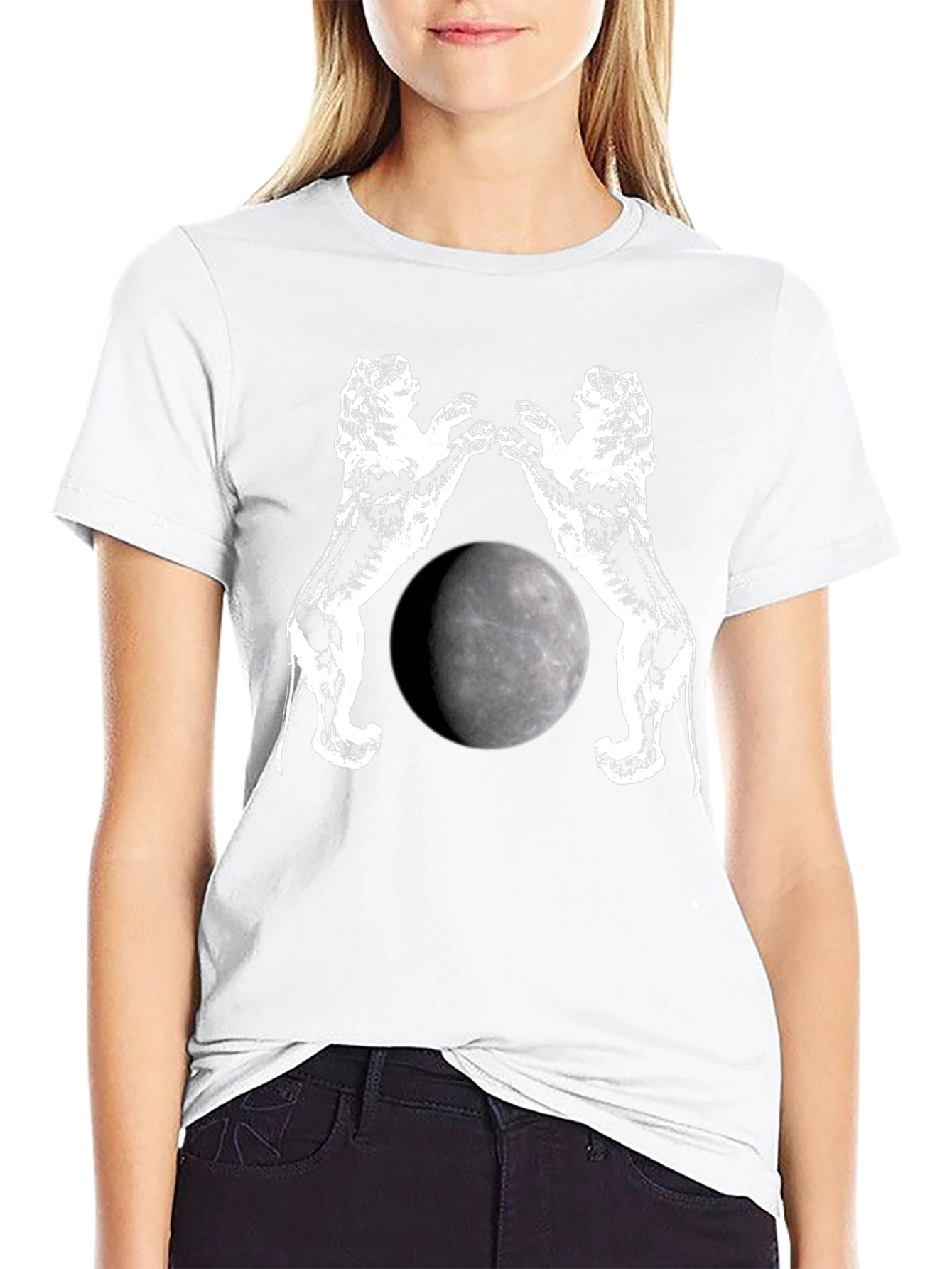 Two Lions Moon T-Shirt Graphic Black