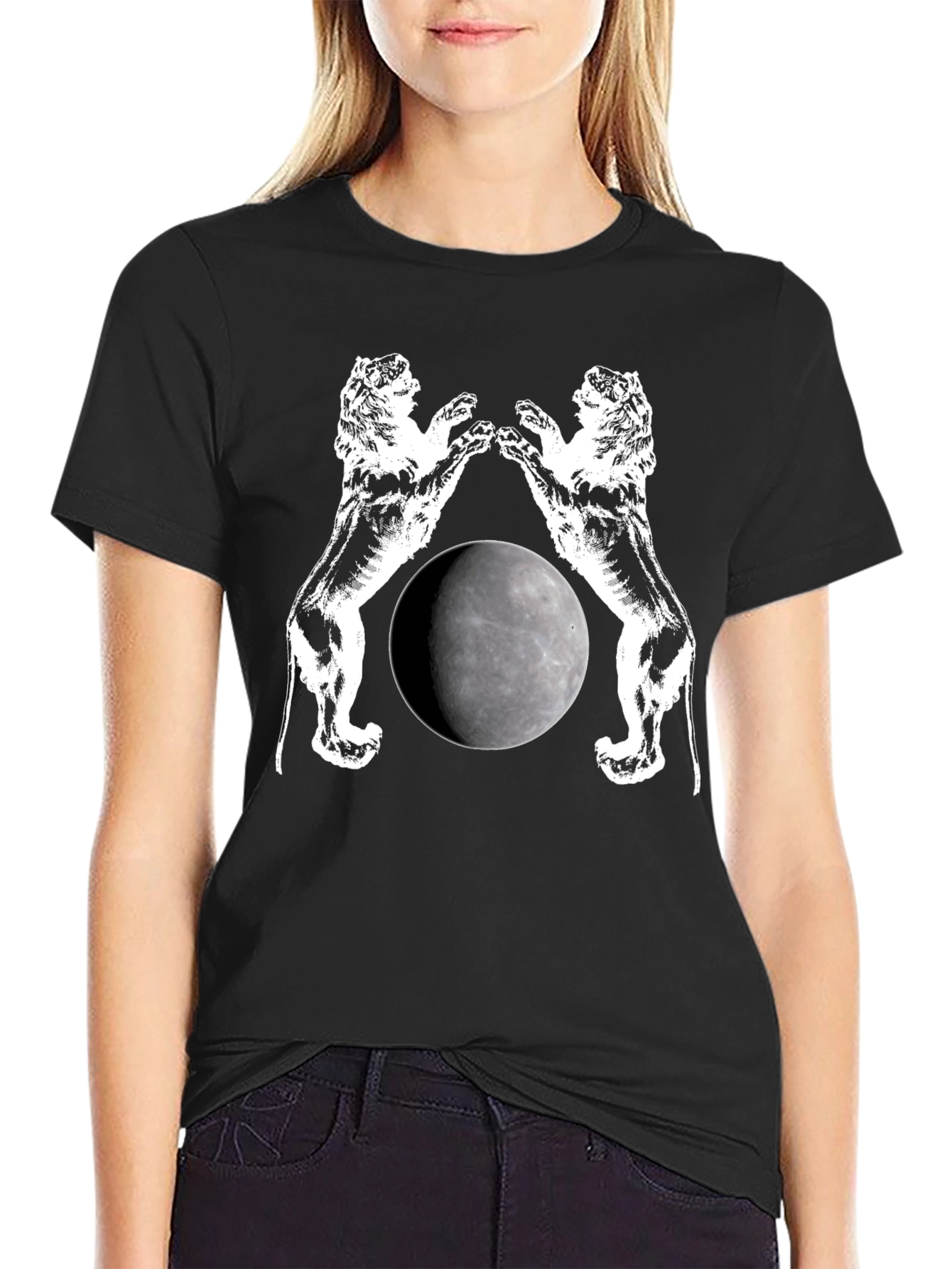 Two Lions Moon T-Shirt Graphic Black
