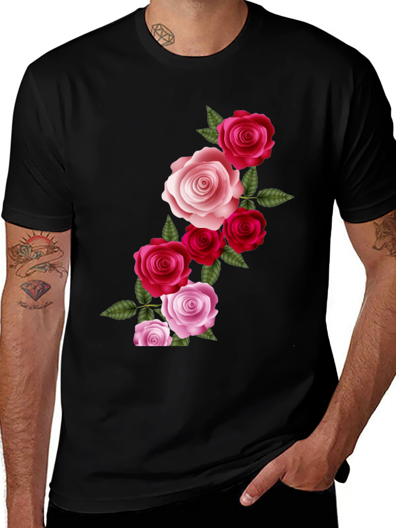 Floral Roses Graphic T-Shirt - Classic Black Tee