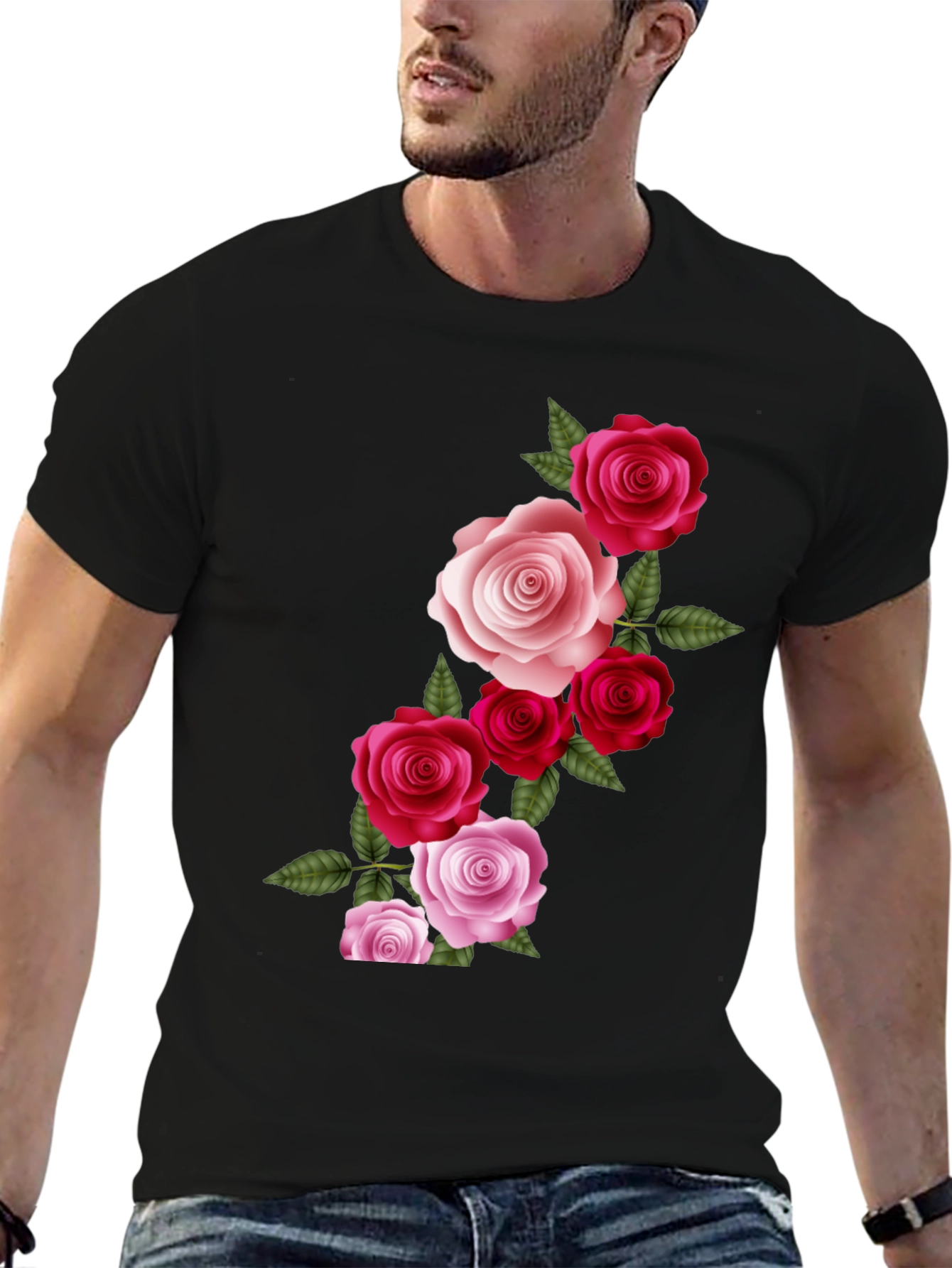 Floral Roses Graphic T-Shirt - Classic Black Tee