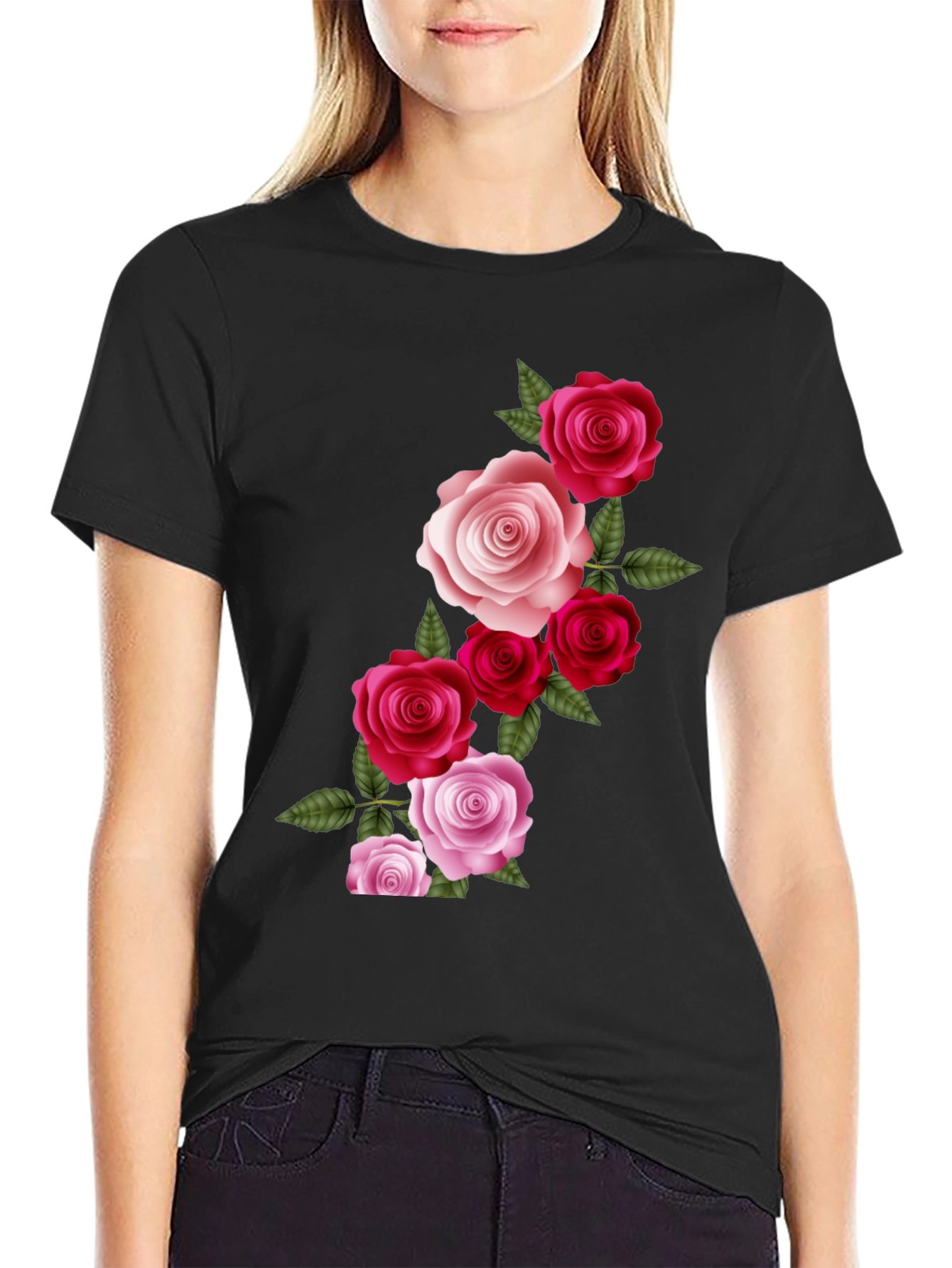 Floral Roses Graphic T-Shirt - Classic Black Tee