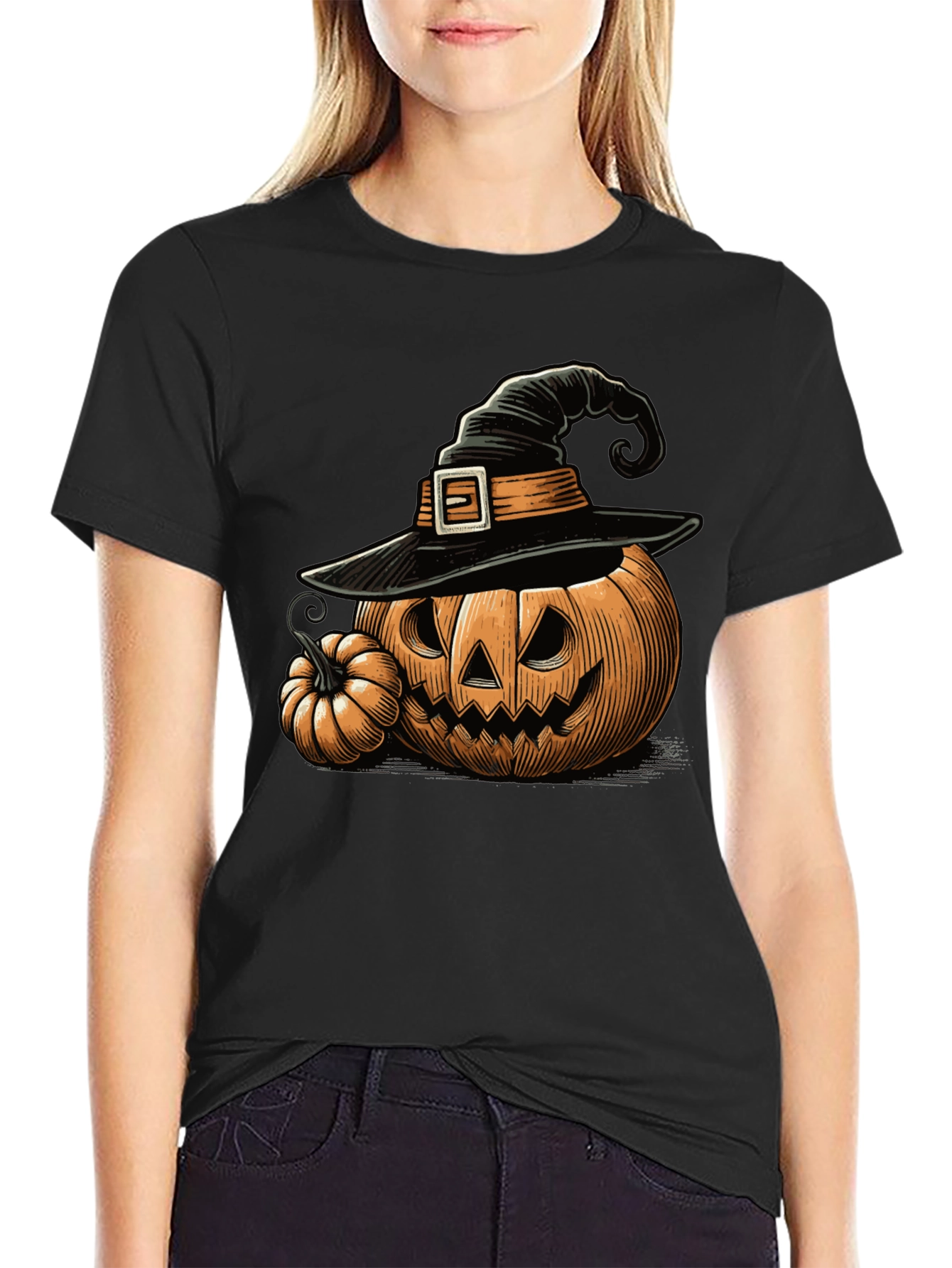 Halloween Pumpkin Witch Hat Graphic Tee