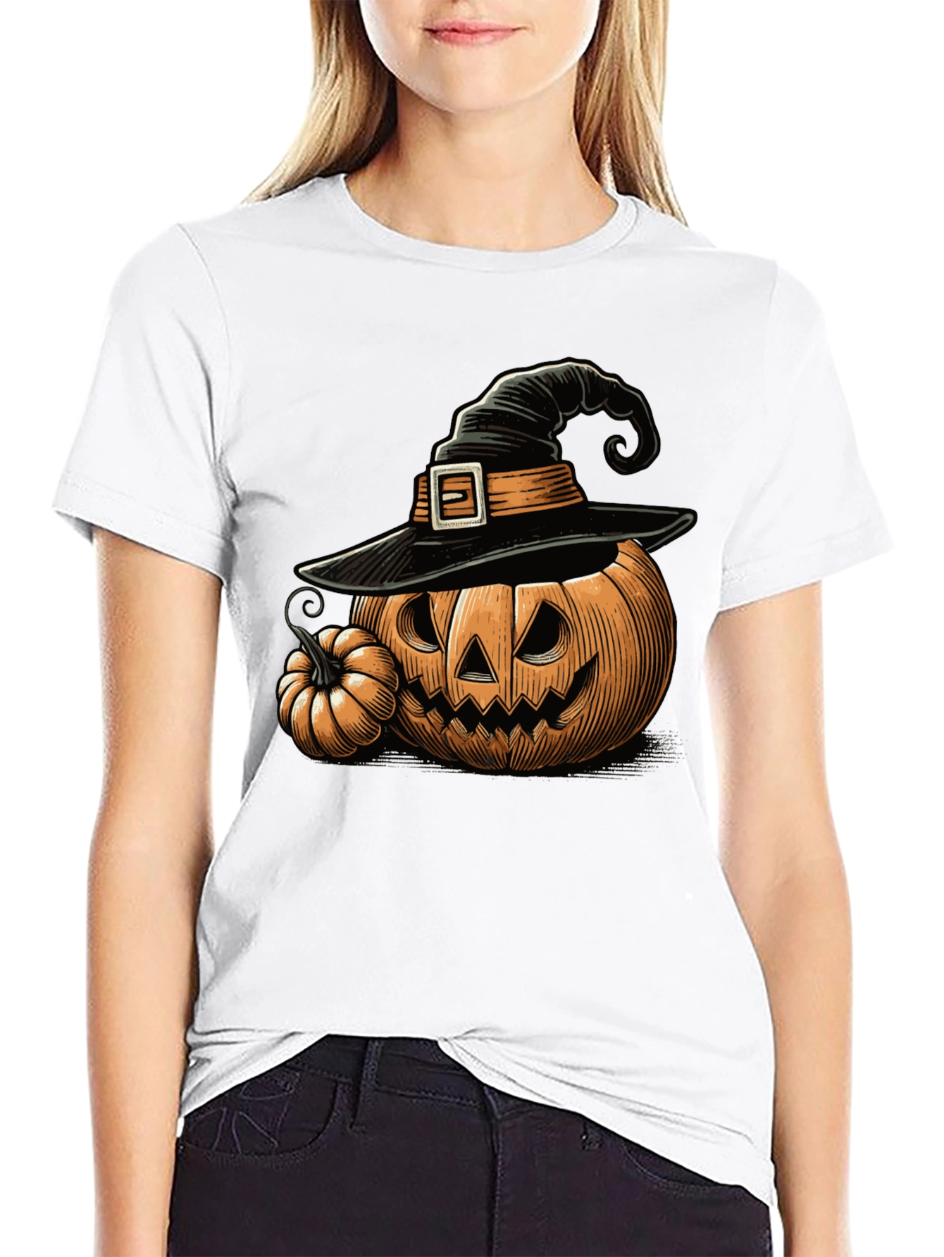 Halloween Pumpkin Witch Hat Graphic Tee