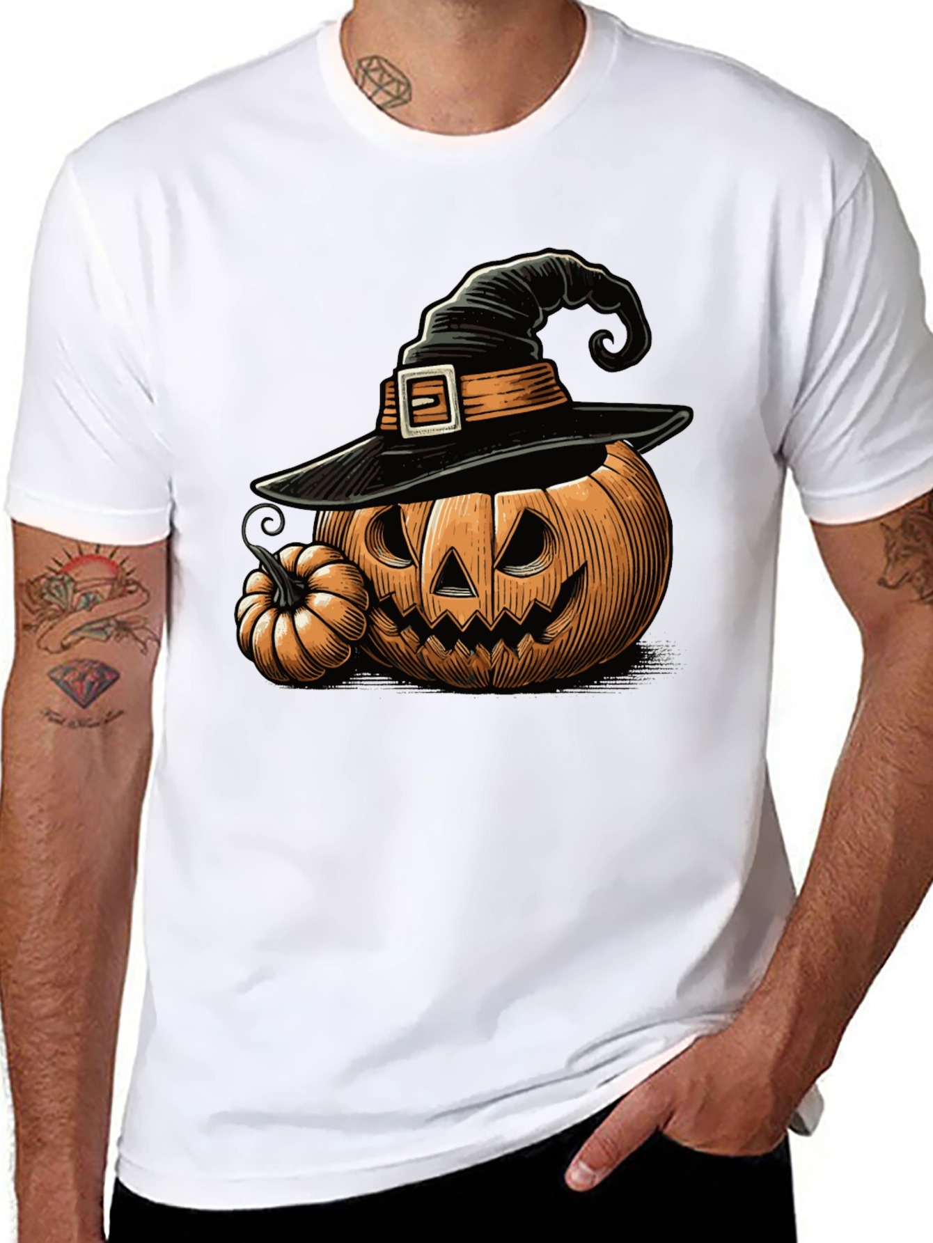 Halloween Pumpkin Witch Hat Graphic Tee