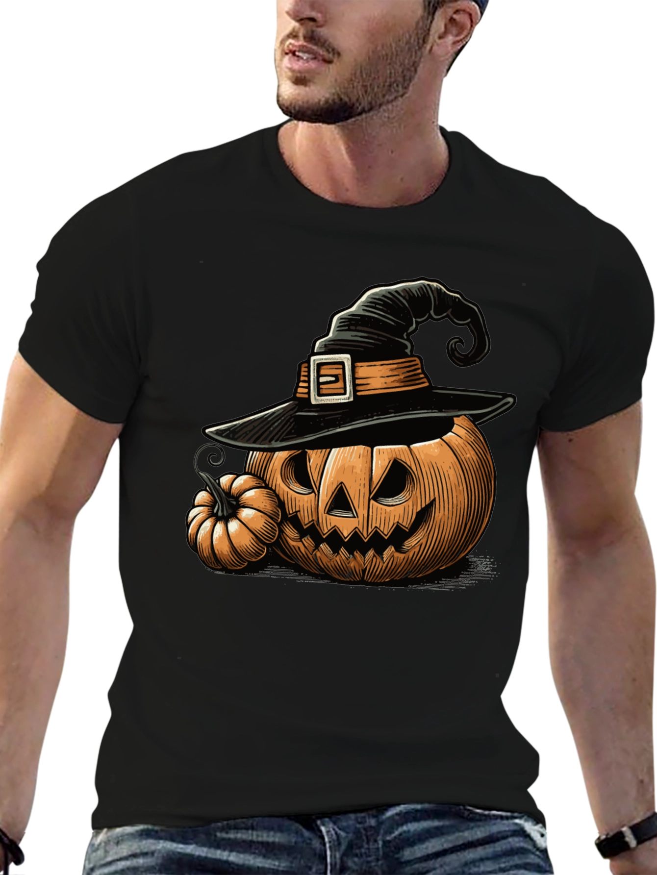 Halloween Pumpkin Witch Hat Graphic Tee