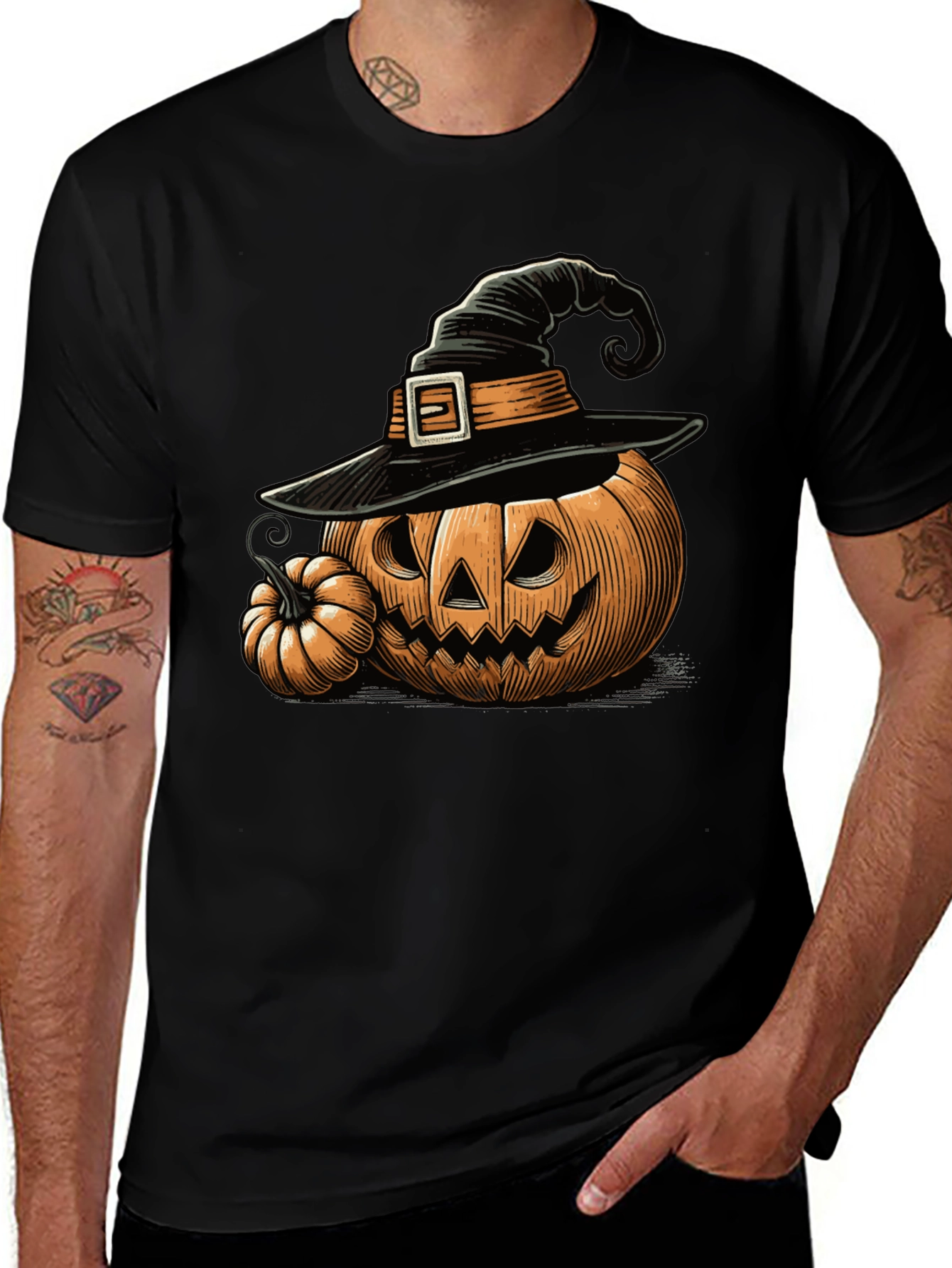 Halloween Pumpkin Witch Hat Graphic Tee