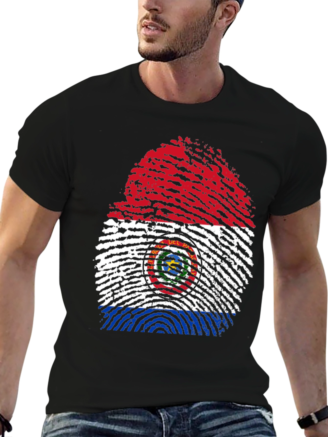 Paraguay Flag Fingerprint Graphic Tee - Black