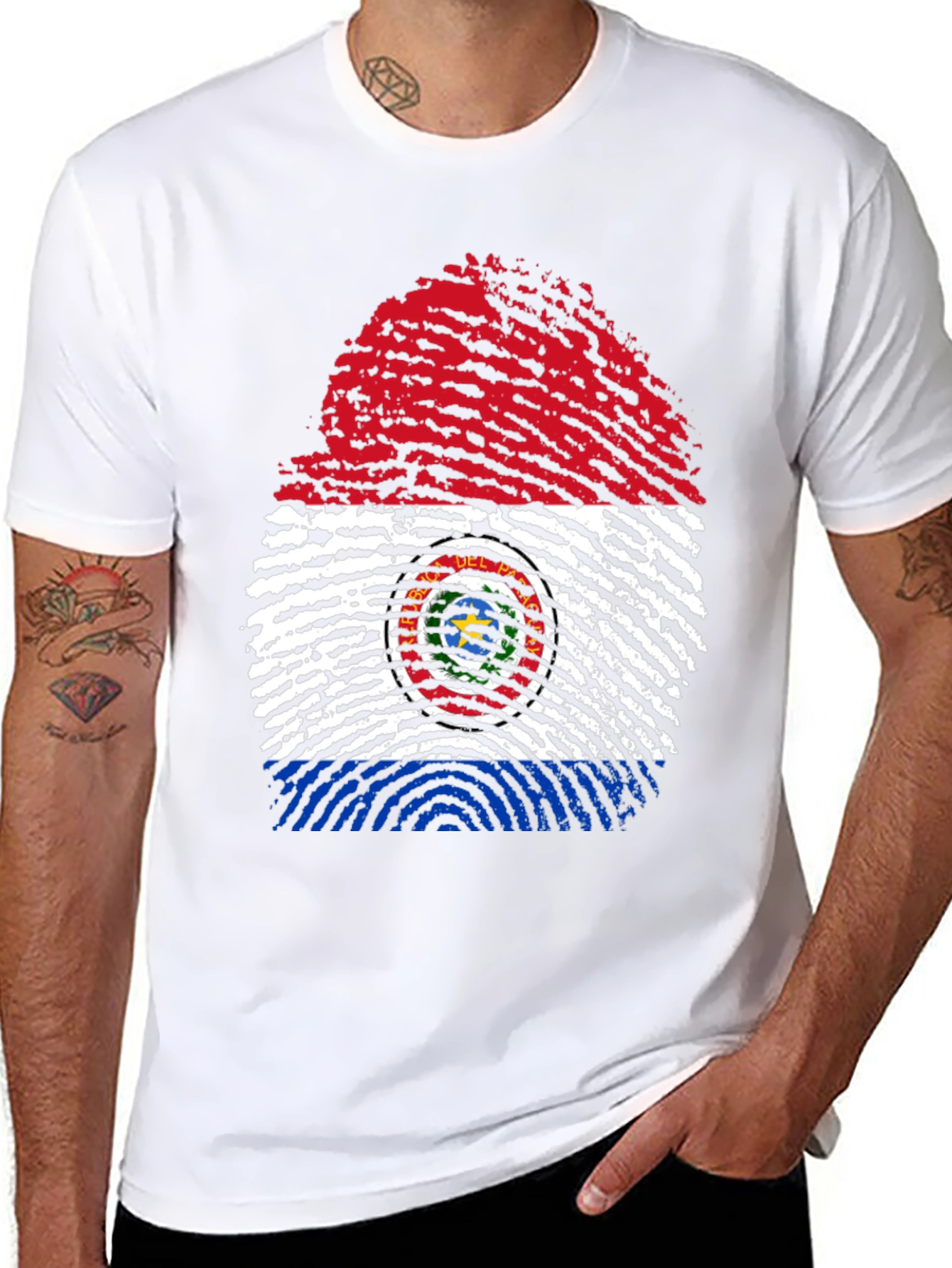 Paraguay Flag Fingerprint Graphic Tee - Black