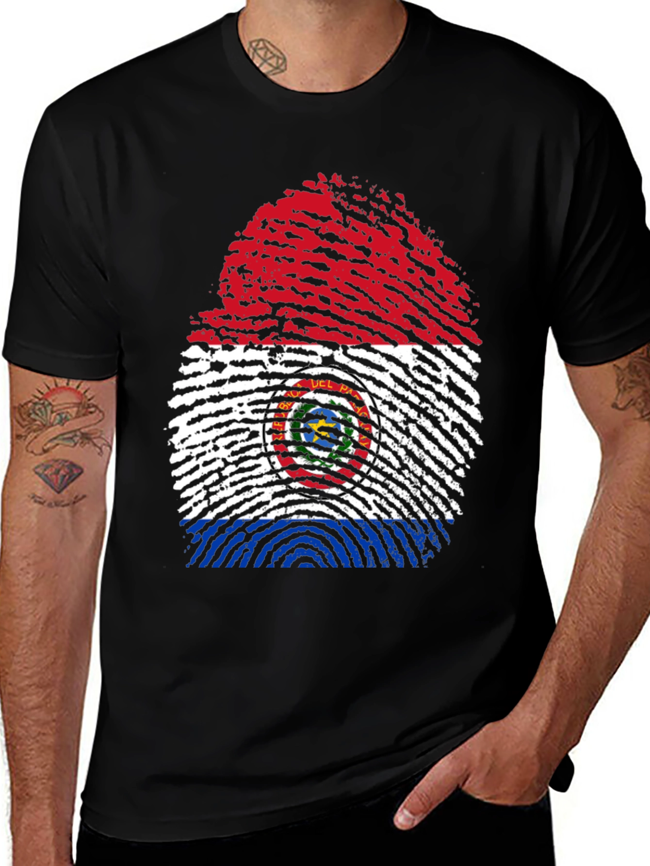 Paraguay Flag Fingerprint Graphic Tee - Black
